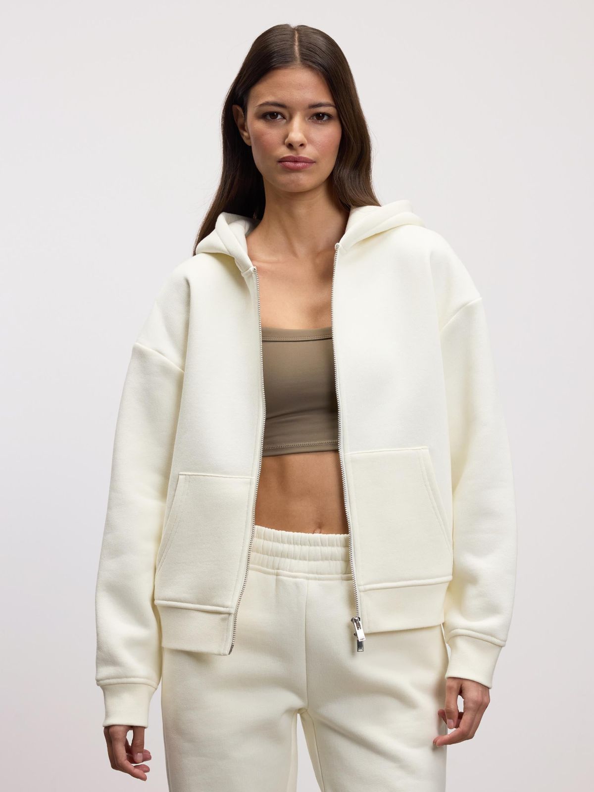 Womens Relaxed Zip Hoodie in Ecru