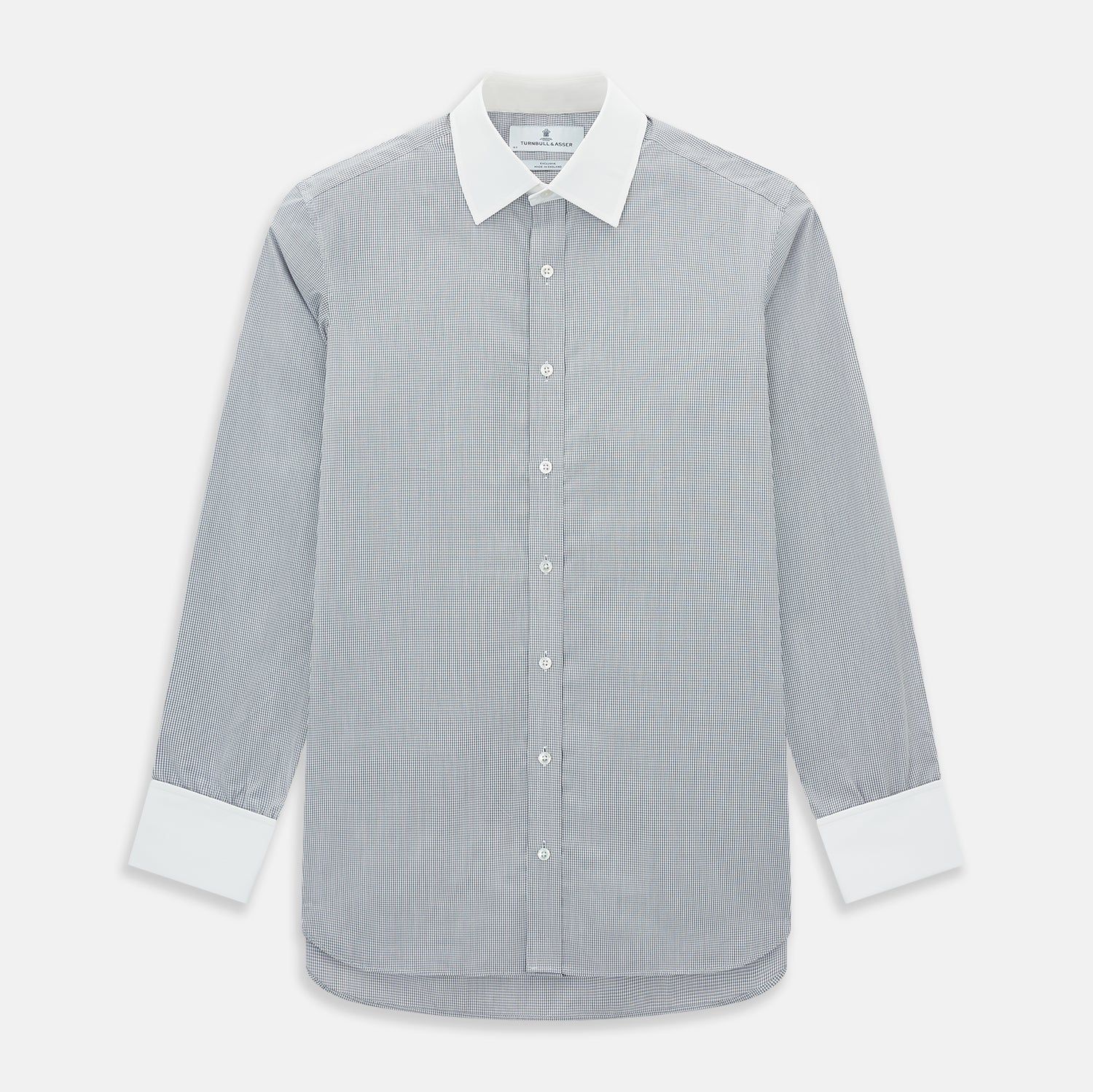 Navy Micro-Tattersall Check Shirt with Contrast T&A Collar and Cuffs
