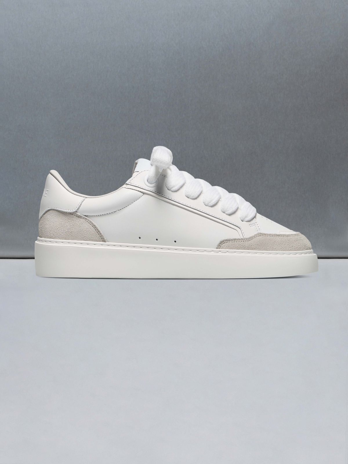 Chunky Mid Essential Leather Trainer in White Grey