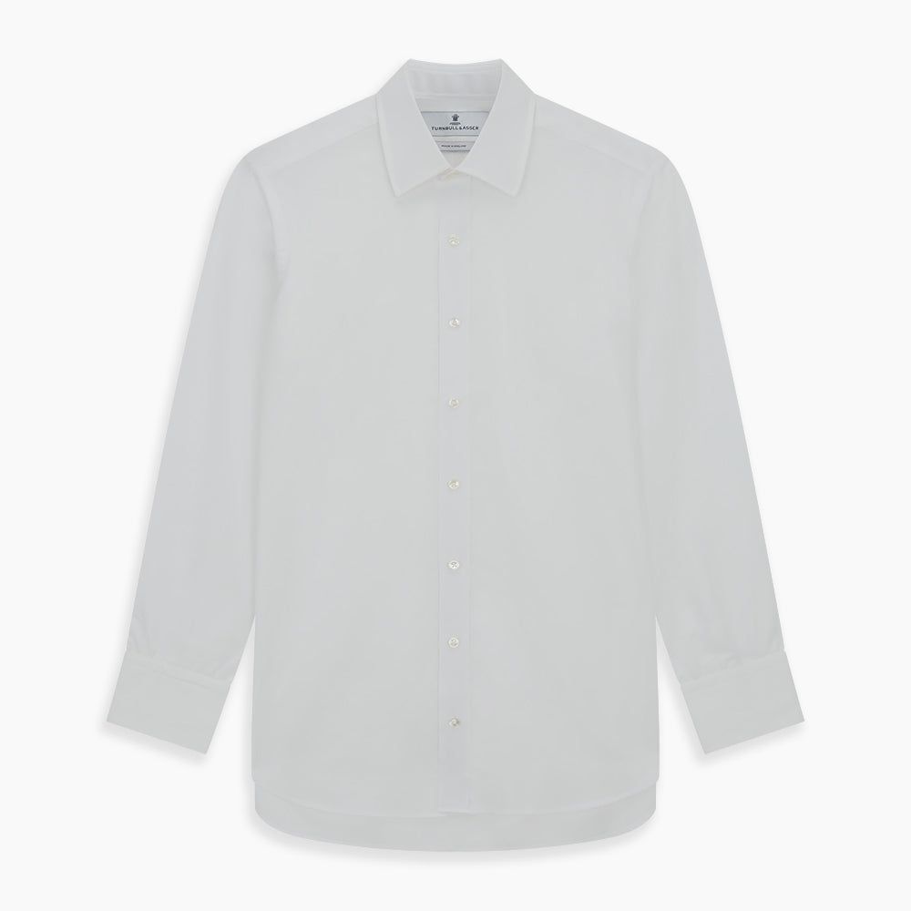 Plain White Cotton Shirt with T&A Collar and 3-Button Cuffs