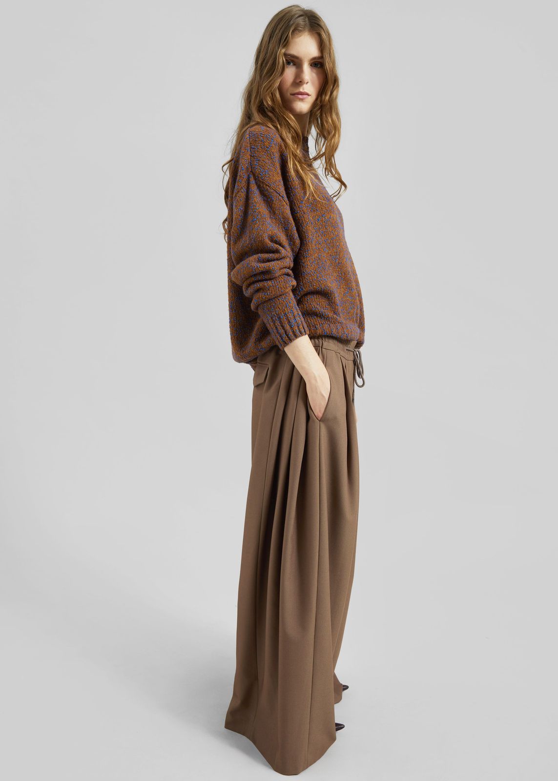 Corlen Pleated Wide Pants - Brown