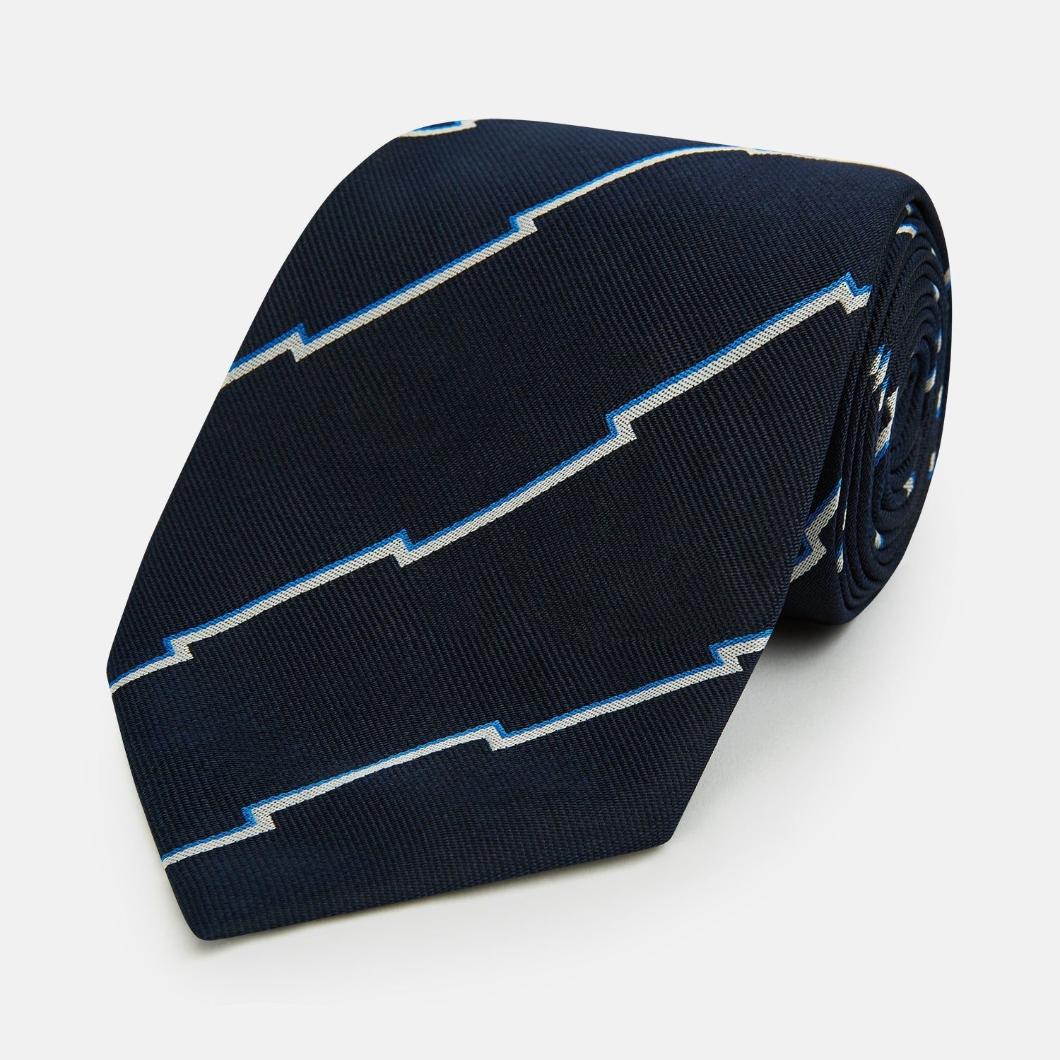 Navy Broken Shadow Stripe Silk Tie