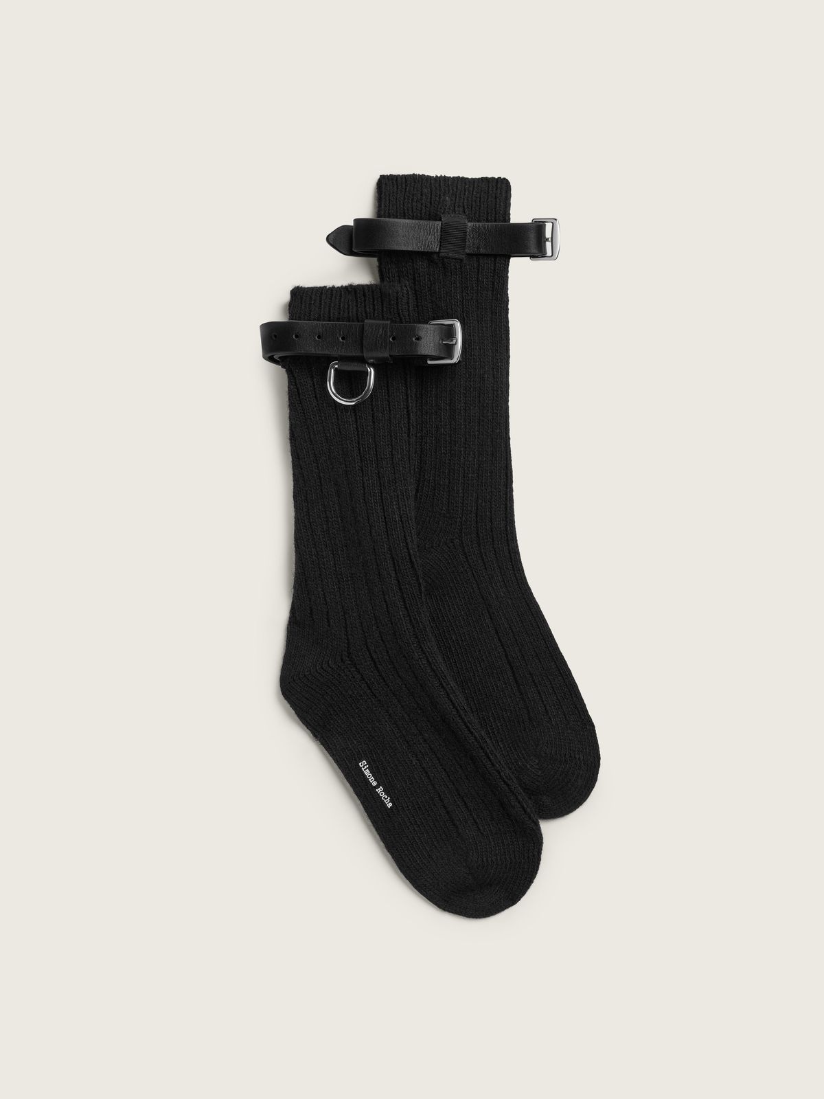Chunky Wool Leather Strap Ankle Socks