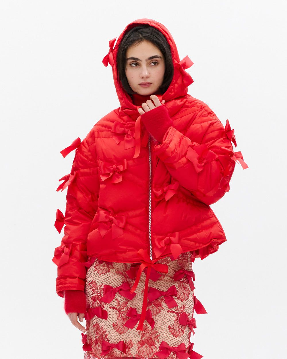 BOW HOODED PADDED JACKET