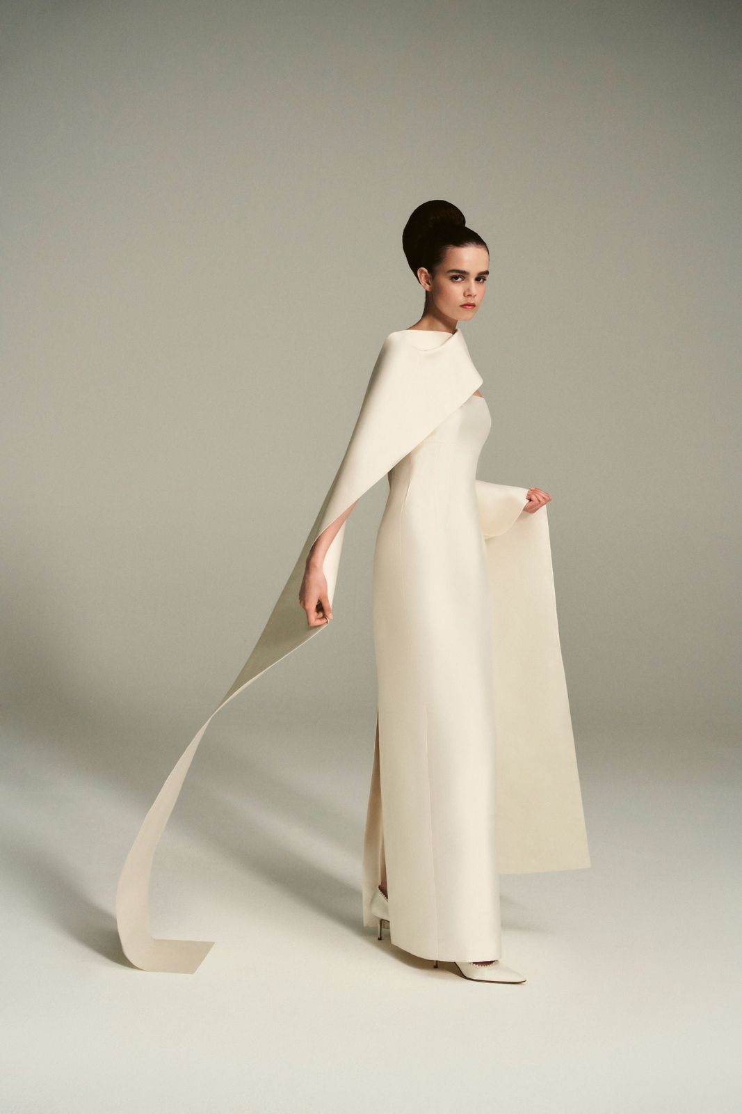 Viva Bridal Dress in Ivory Silk Mikado with Sophia Scarf Train