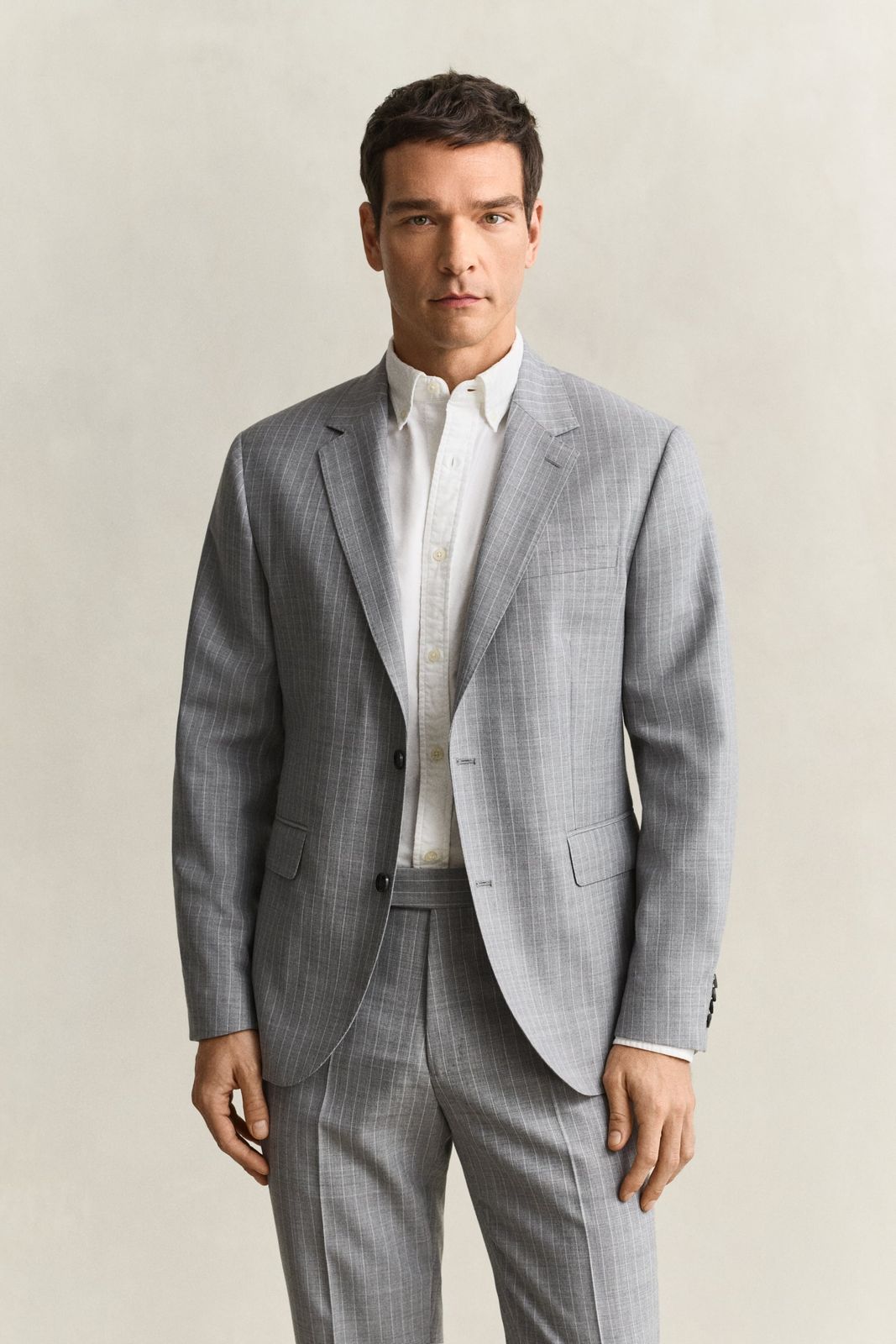 Pinstriped Suit Jacket - GREY MELANGE