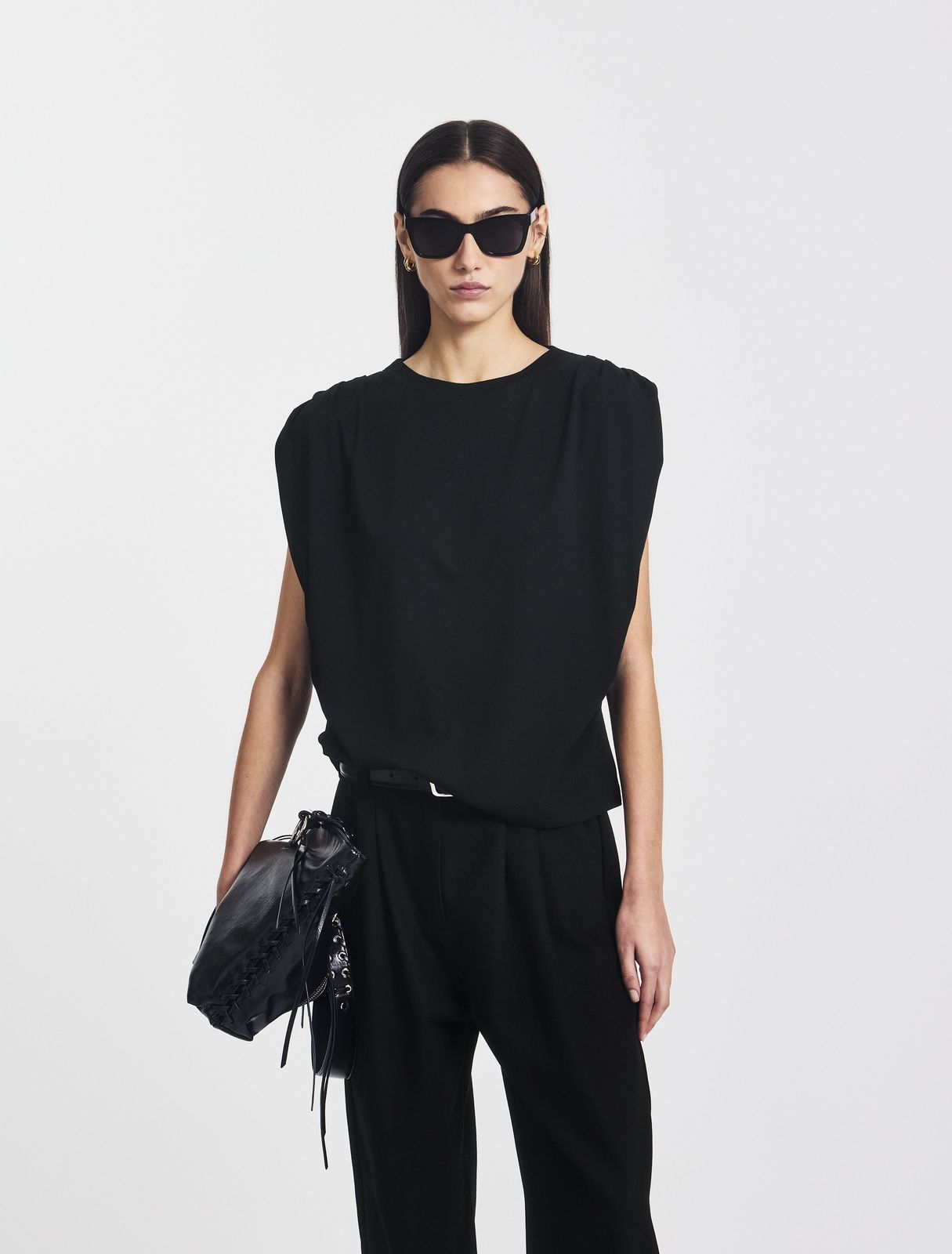 Kaia Pleated Tank Top in Black