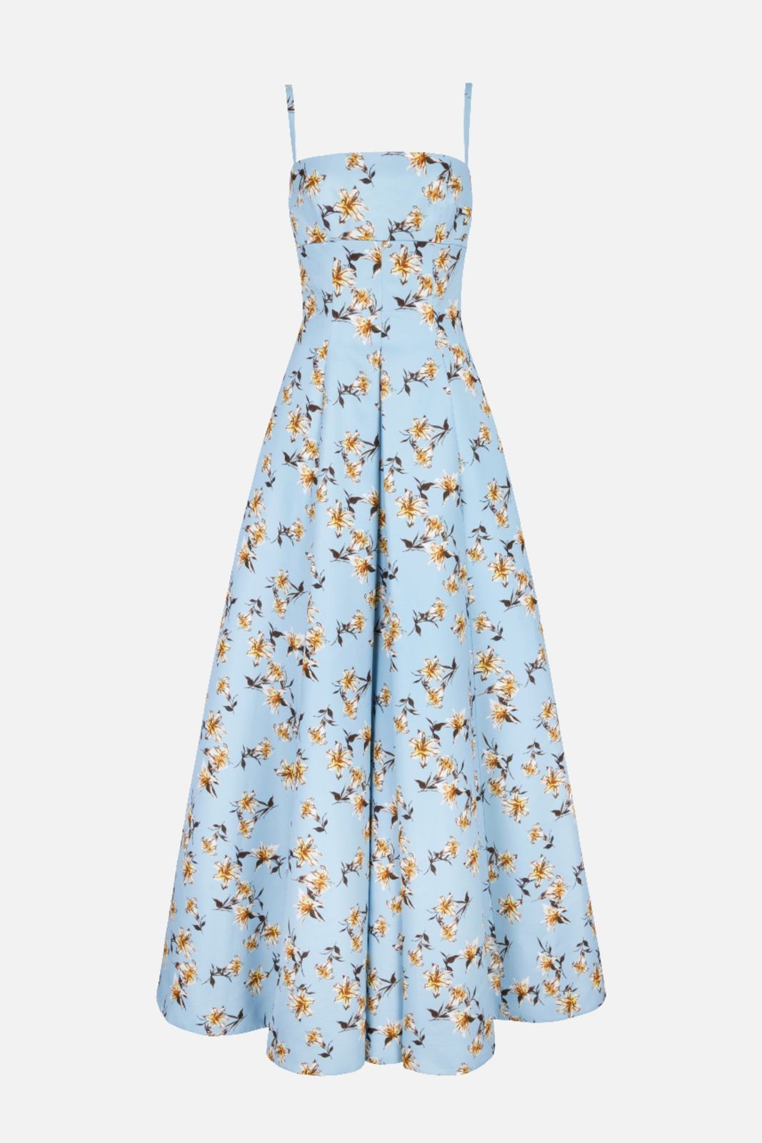 Oceana Dress In Blue Summer Lillies Taffeta Faille
