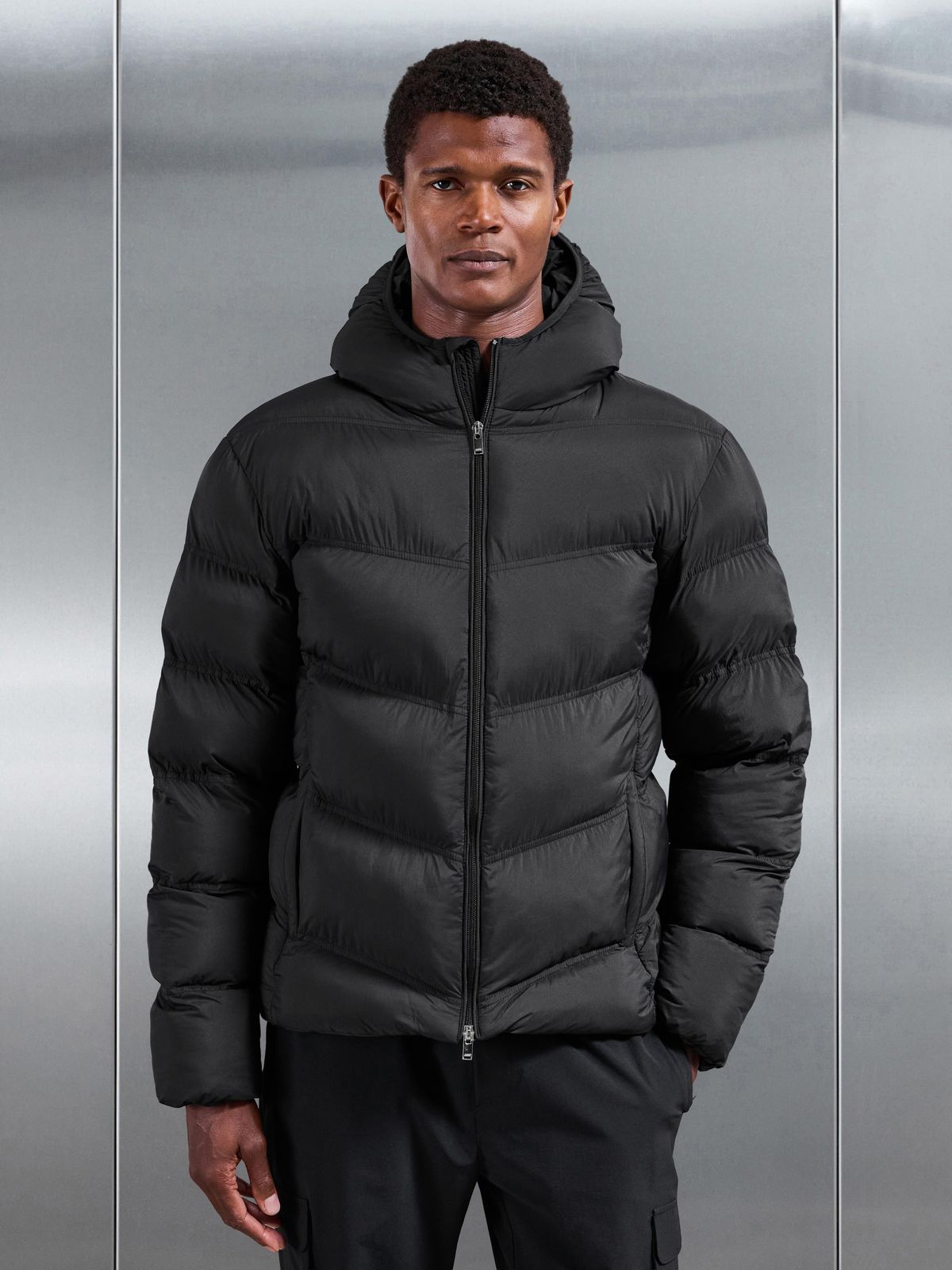Chevron Puffer Jacket in Black