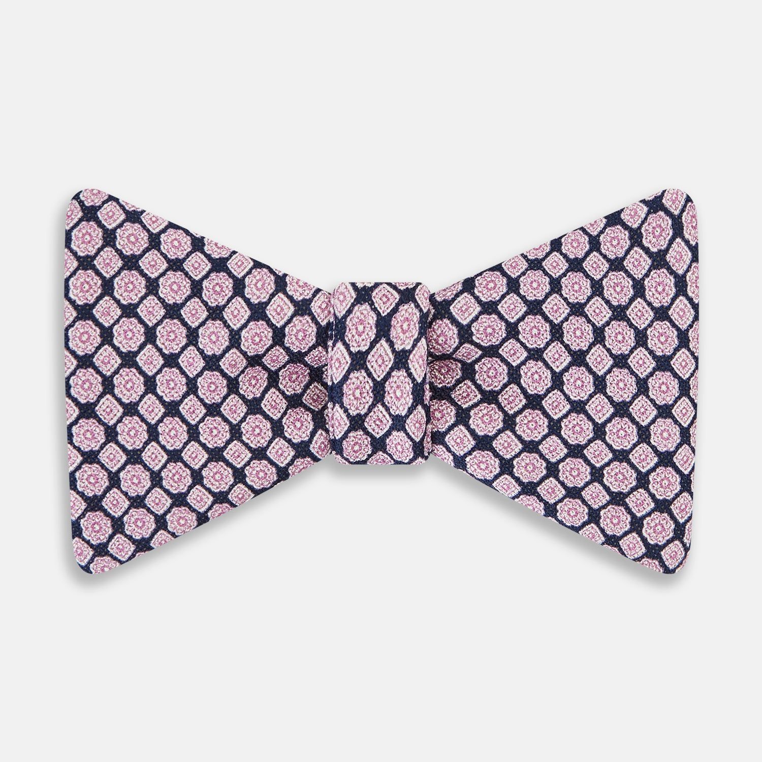 BLUE AND PINK ROSETTE SILK BOW TIE