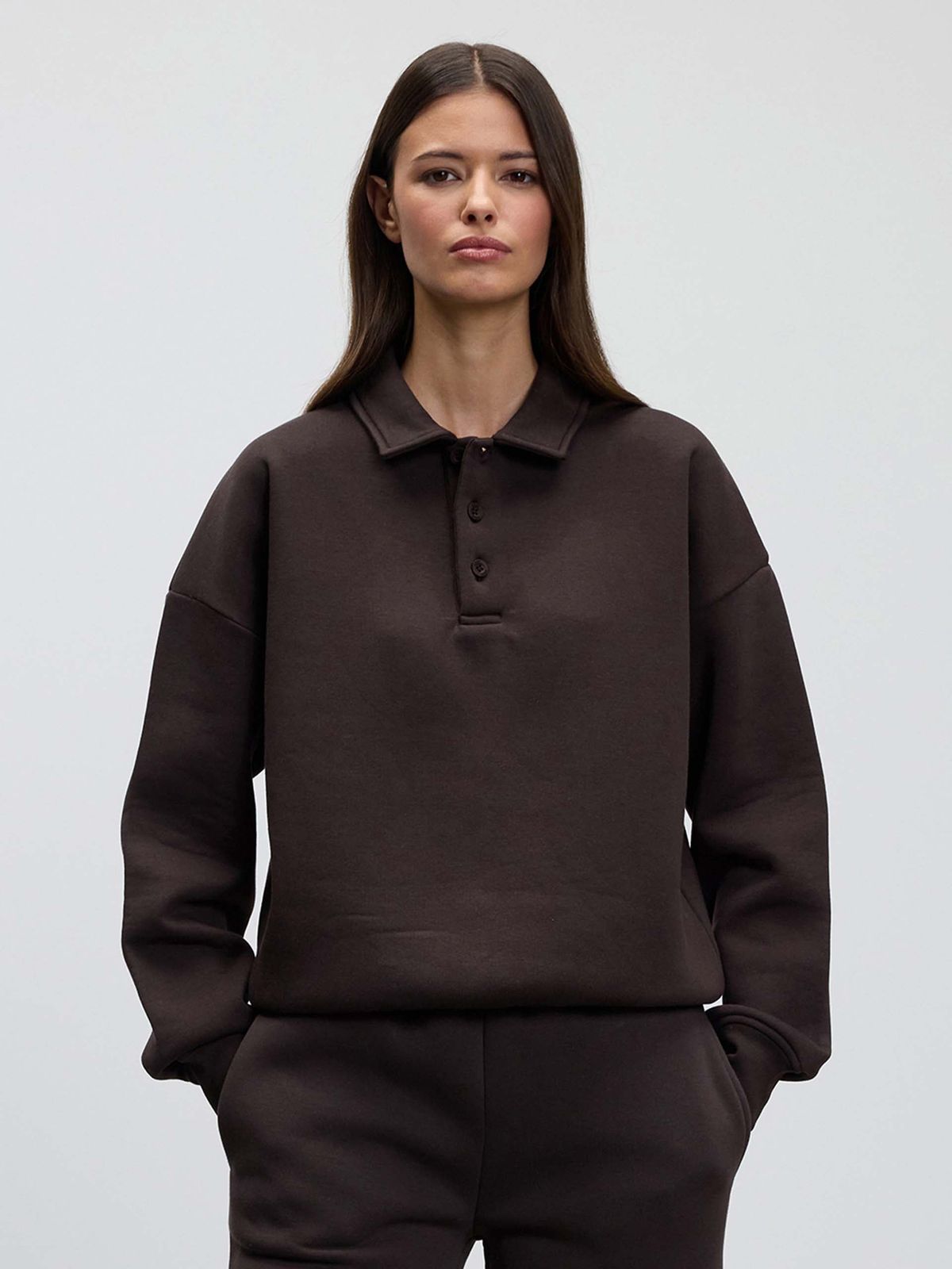 Womens Neoprene Long Sleeve Polo Shirt in Brown
