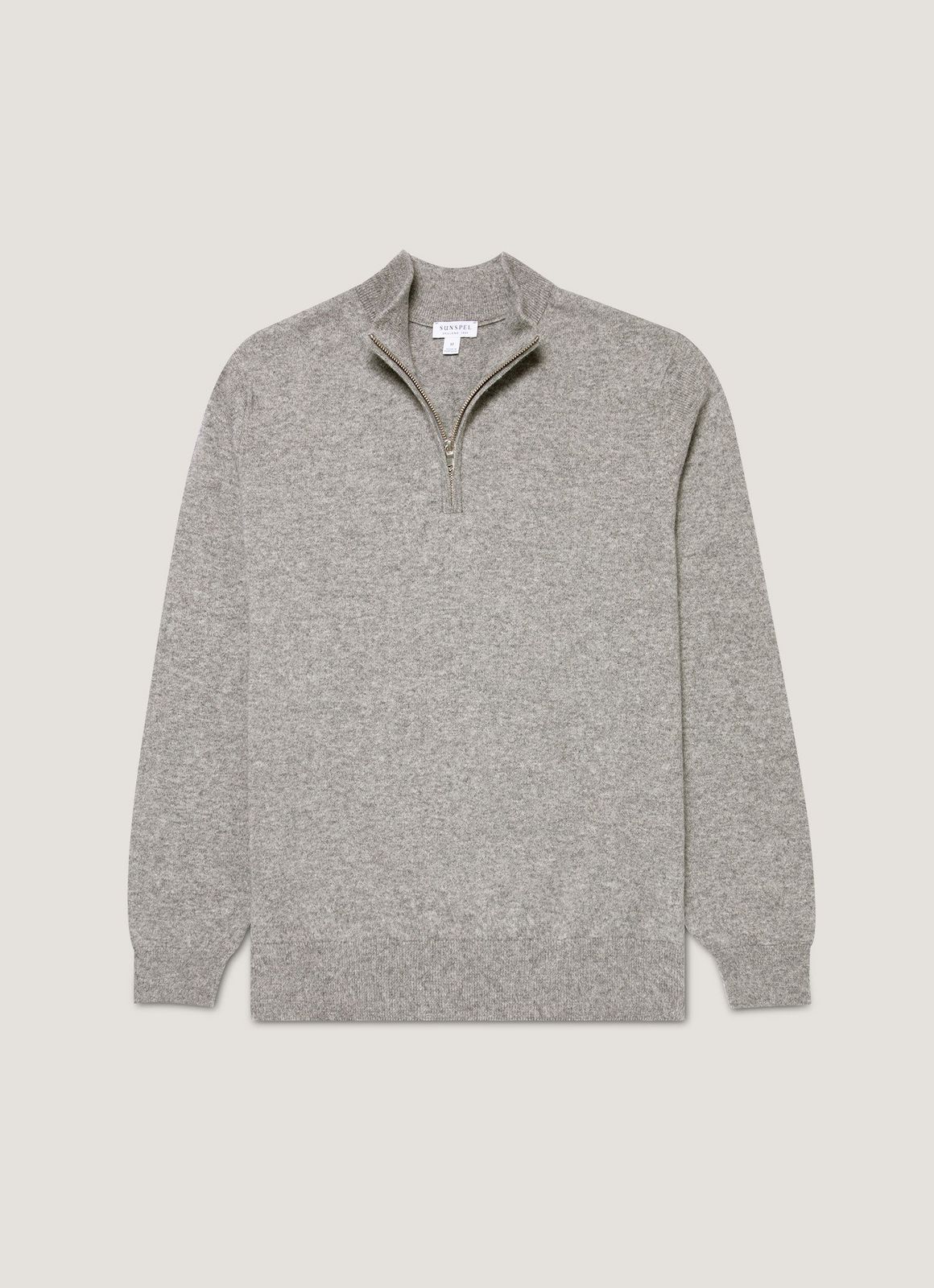 Men's Cashmere Half Zip Jumper in Grey Melange