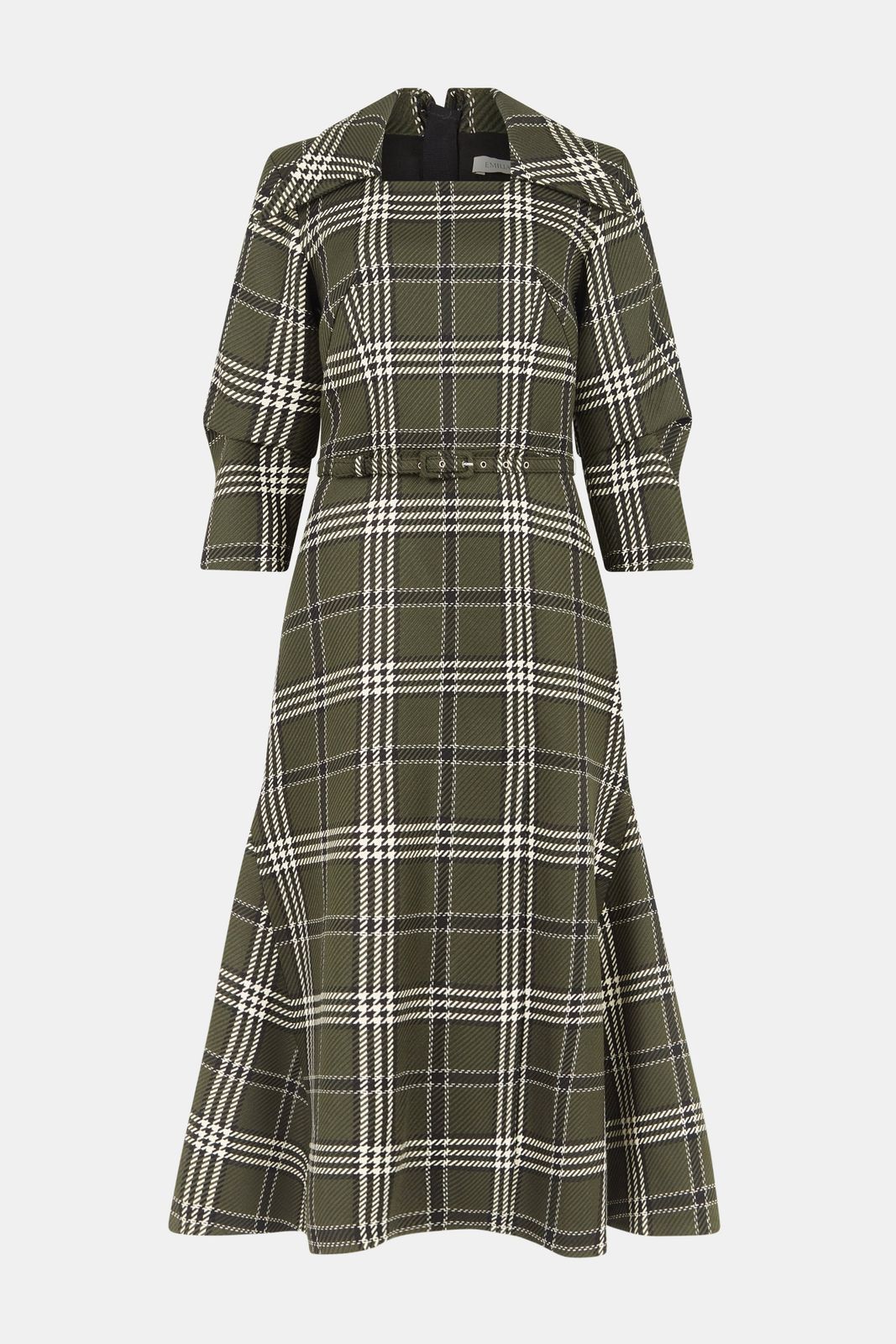 Arete Dress In Military Green Shetland Tartan