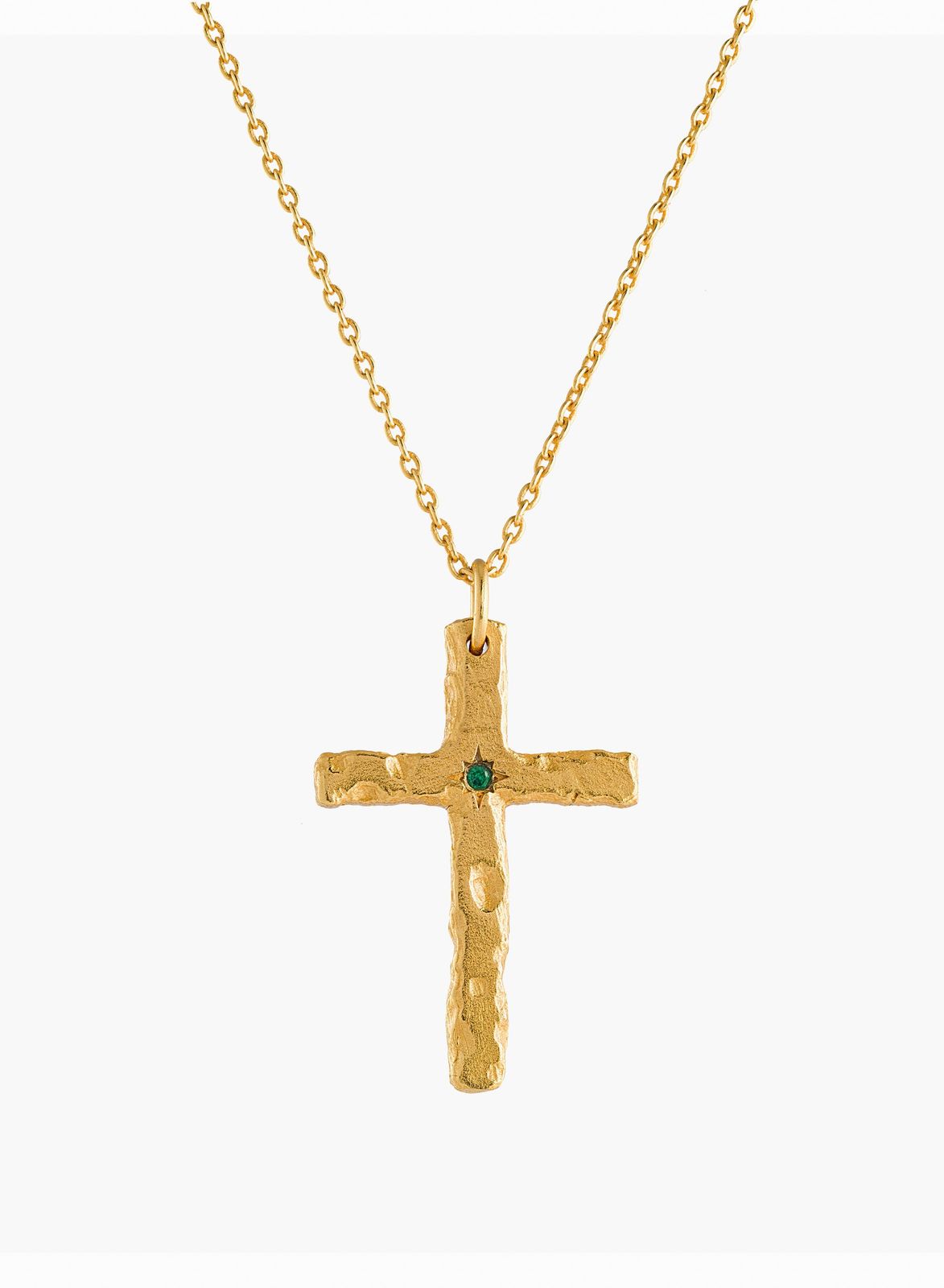 Gold Saint Cross Emerald Pendant Necklace