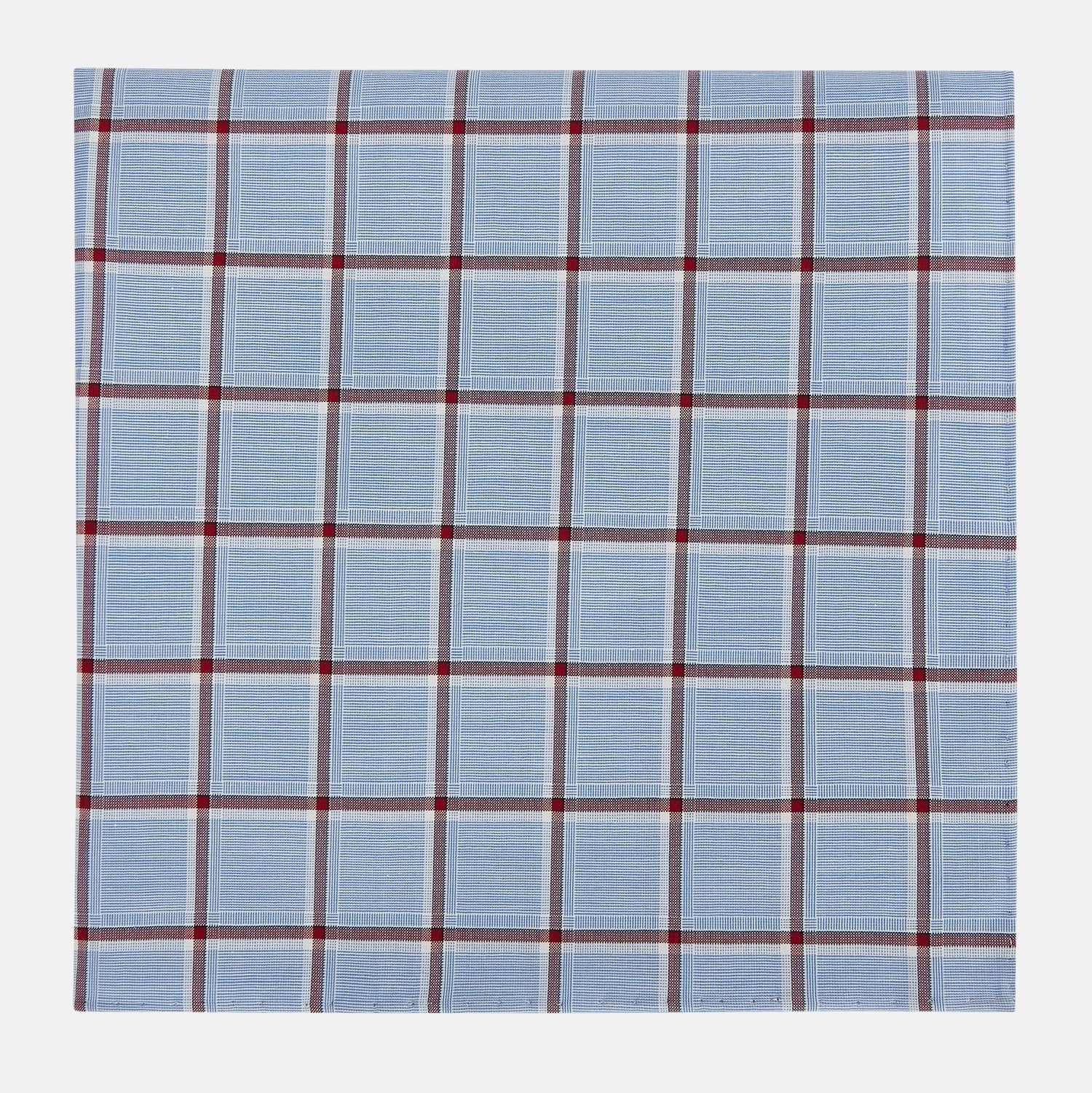 Blue and Burgundy Windowpane Check Hand-Rolled Handkerchief