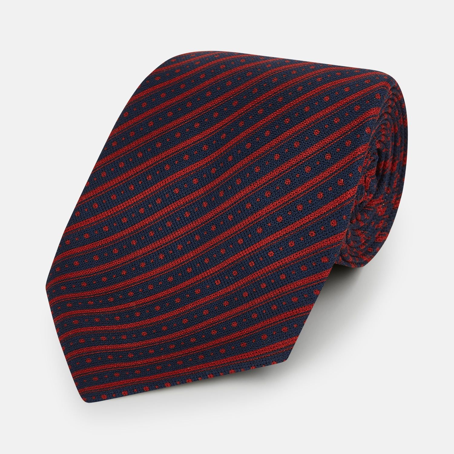Red Beaded Ticking Stripe Printed Silk Tie