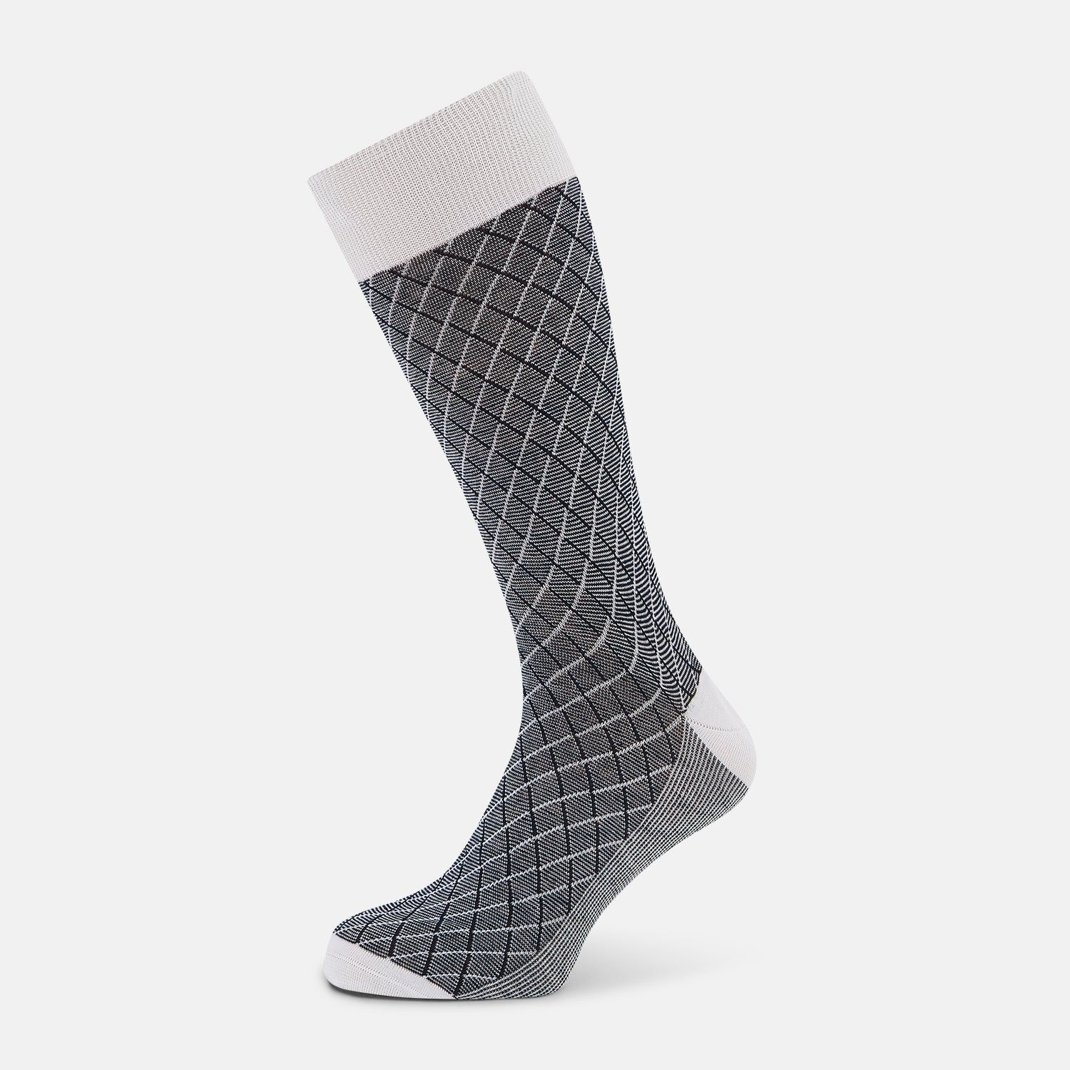 White Harlequin Cotton-Linen Mid-Length Socks