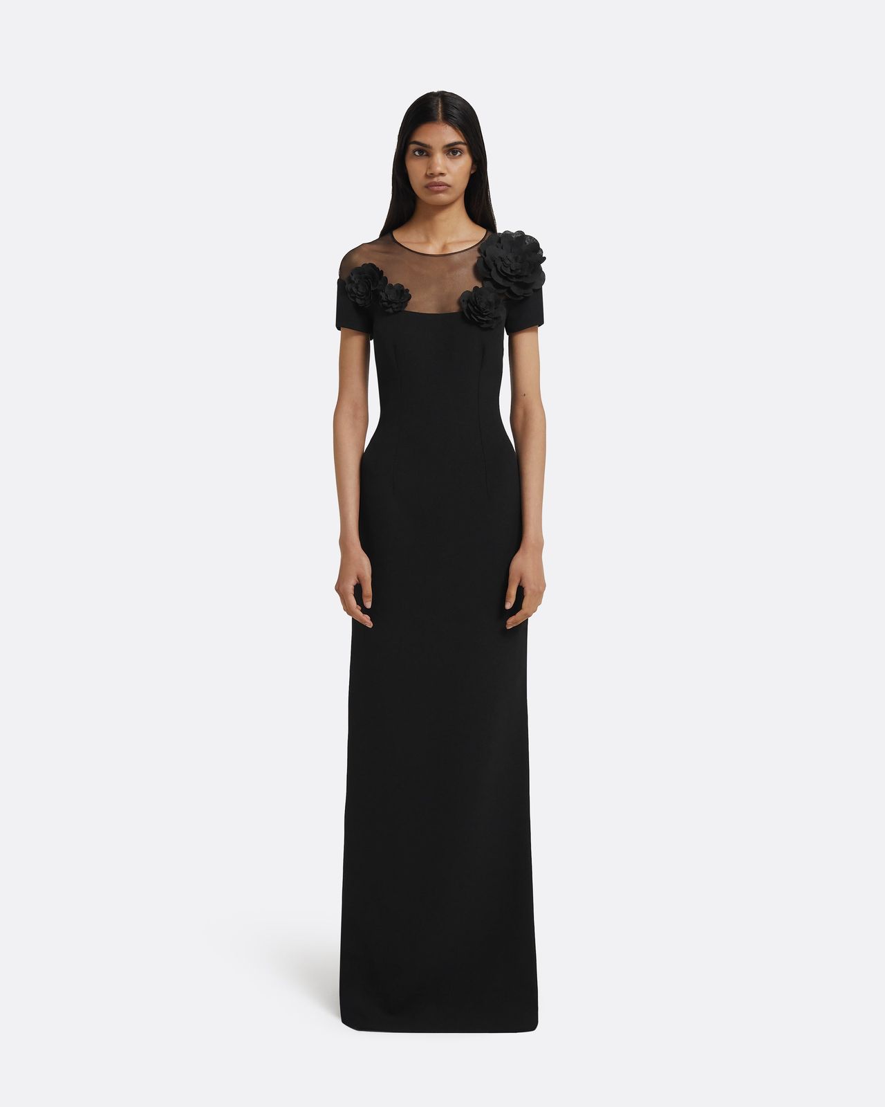 Noah Long Dress in Black with Black Embellishment