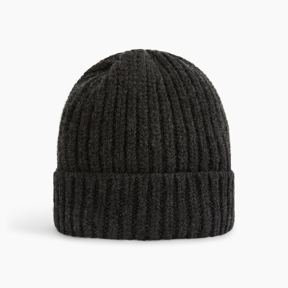 Charcoal Melange Ribbed Cashmere Beanie