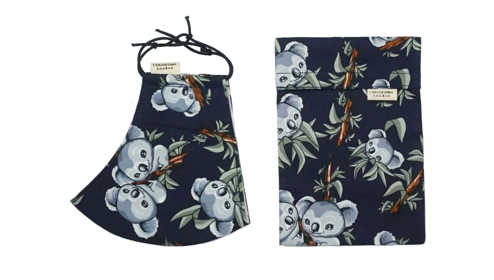 Children's Cotton Face Mask with Filter Pocket and Matching Pouch - Koalas