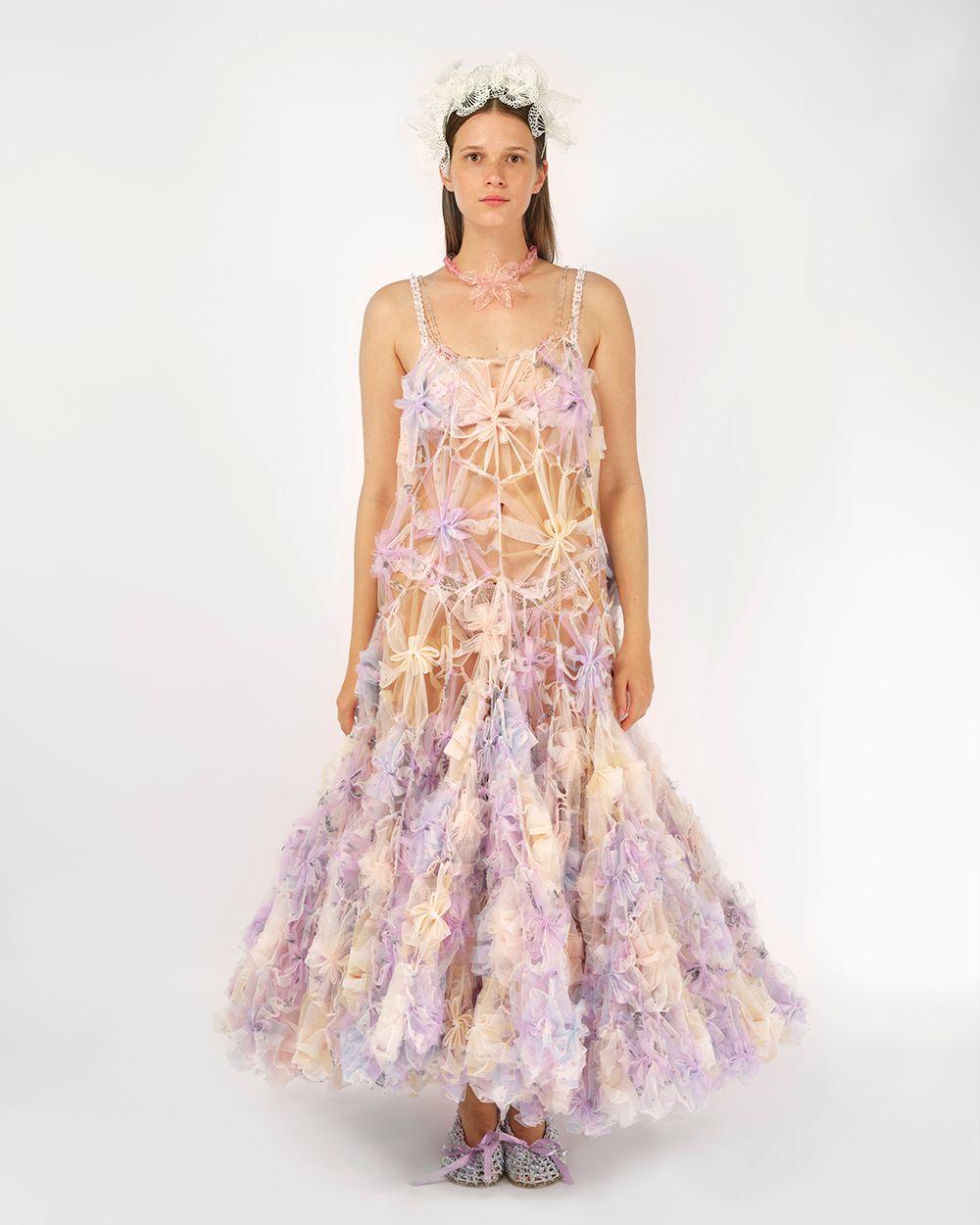 BEADED AIR-WHIRL FLOWER MAXI DRESS