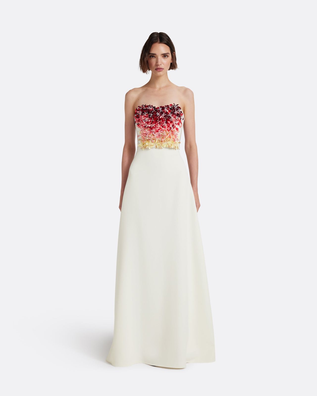 Siena Long Dress in Ivory with Multi-pinks