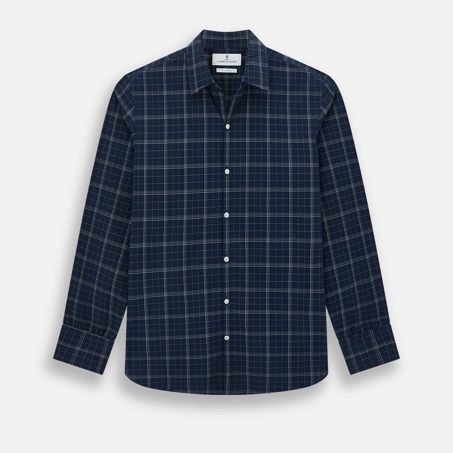 Indigo and White Thin Plaid Check Windsor Shirt