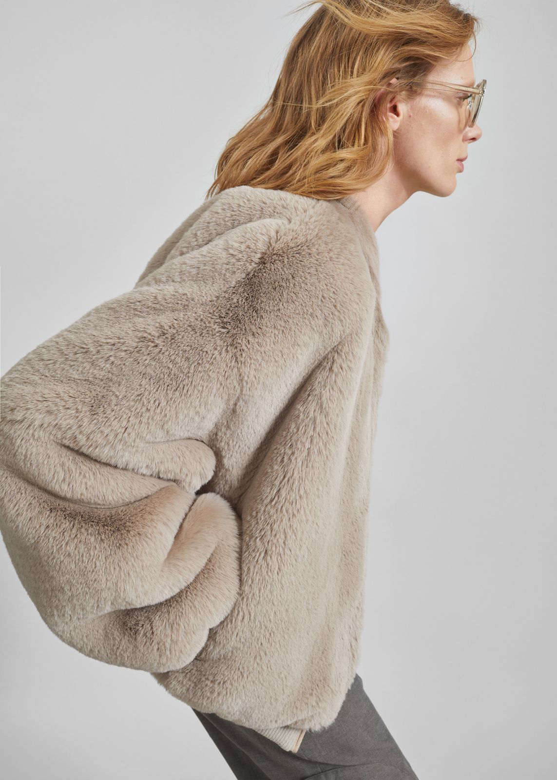 Senna Faux Fur Collarless Jacket - Light Taupe