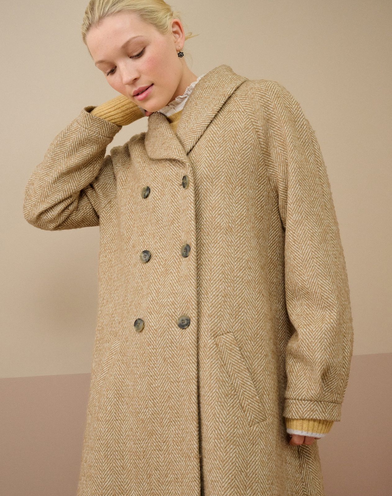 Herringbone Wool Swing Coat