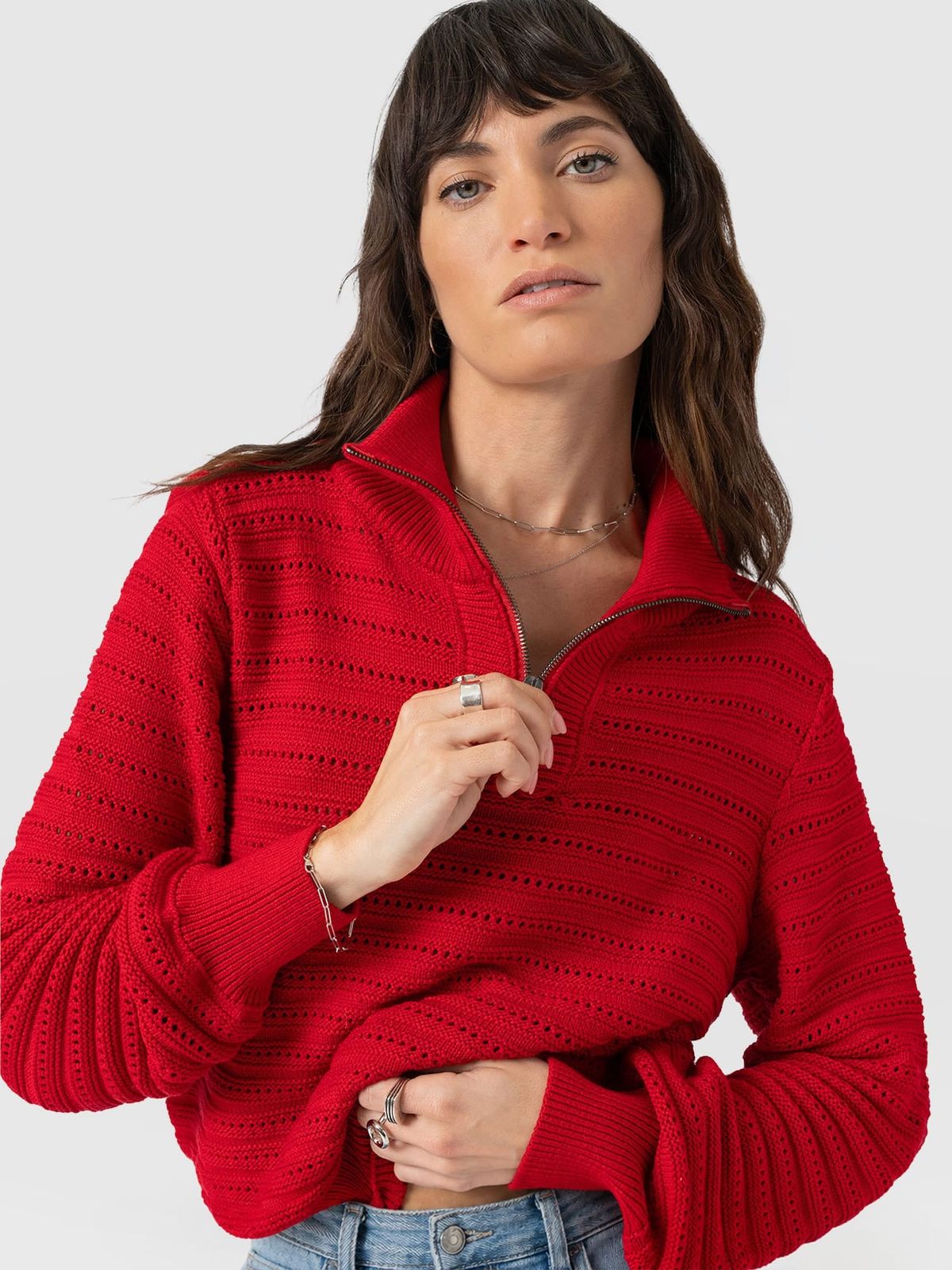 Ester Quarter Zip Knit - Red