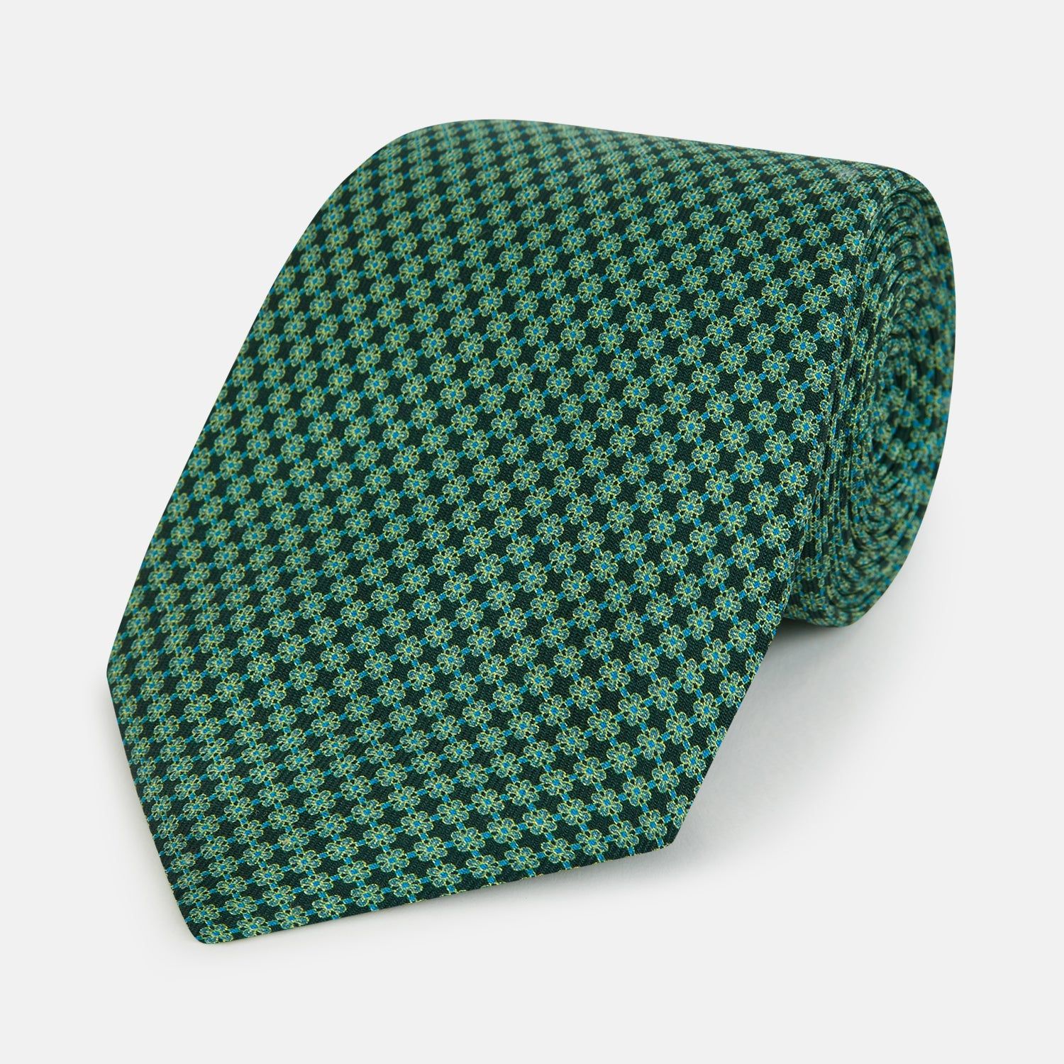 Forest Green Geometric Floral Silk Tie