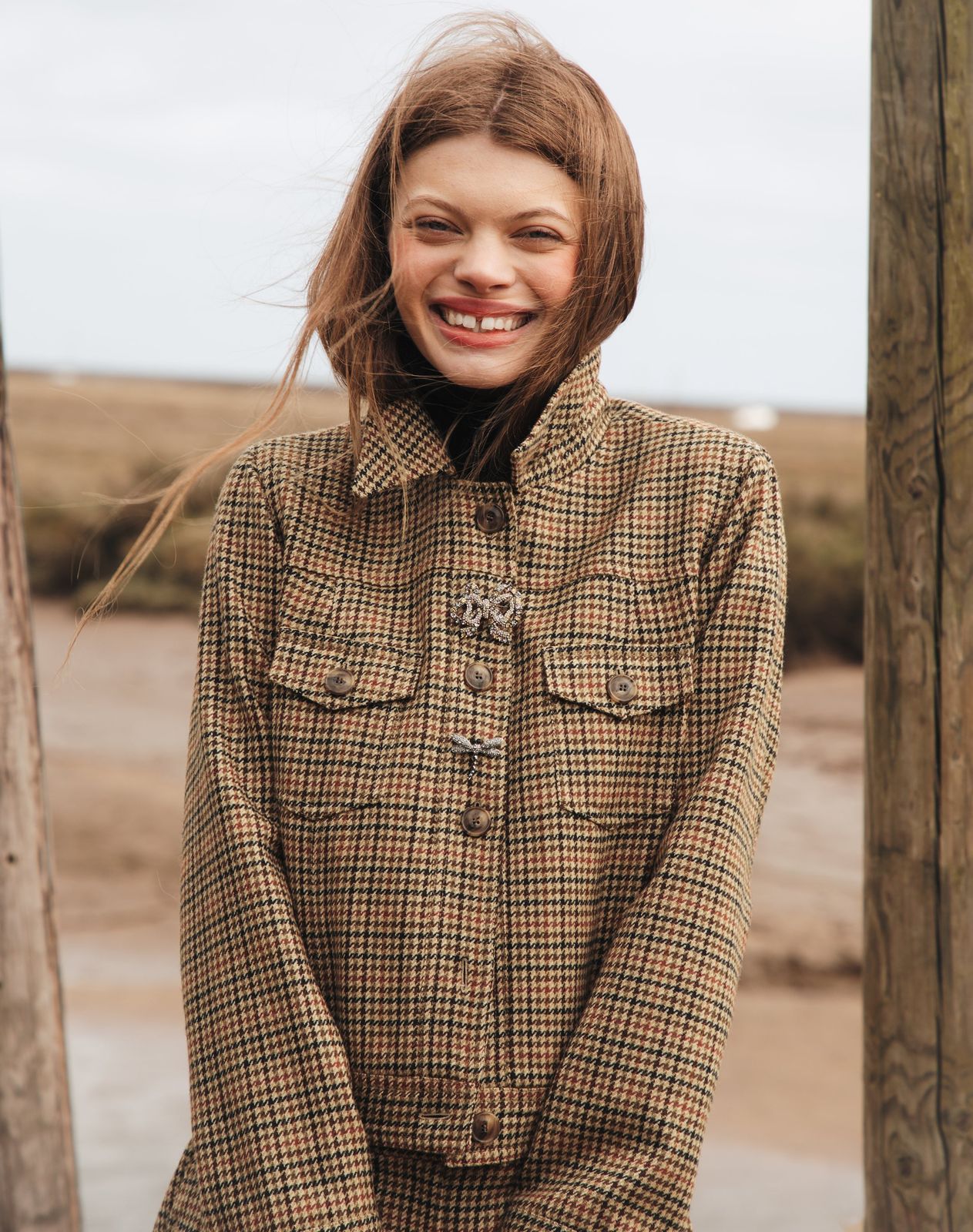 Houndstooth Wool Utility Jacket