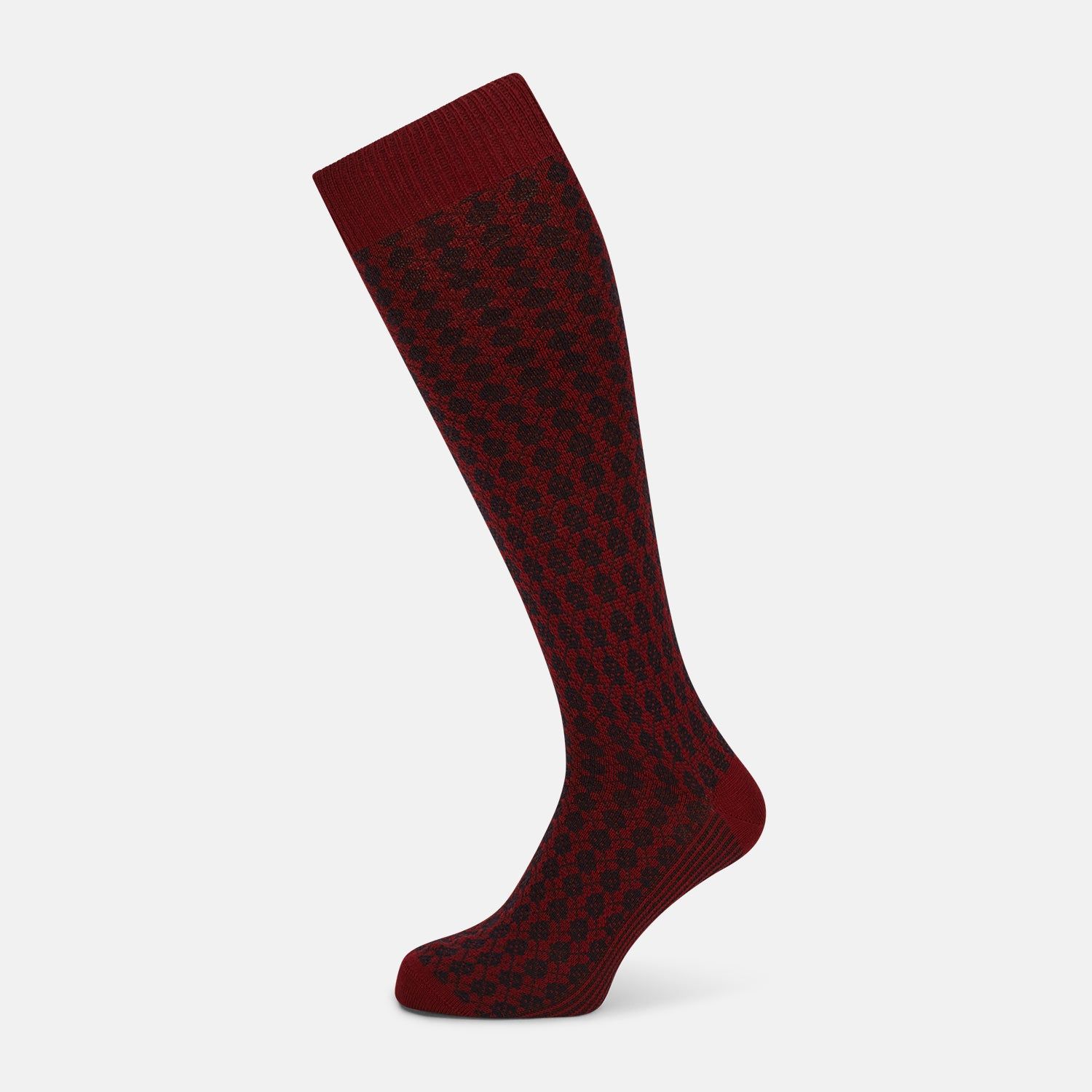 Burgundy & Navy Antique Motif Wool Long Socks