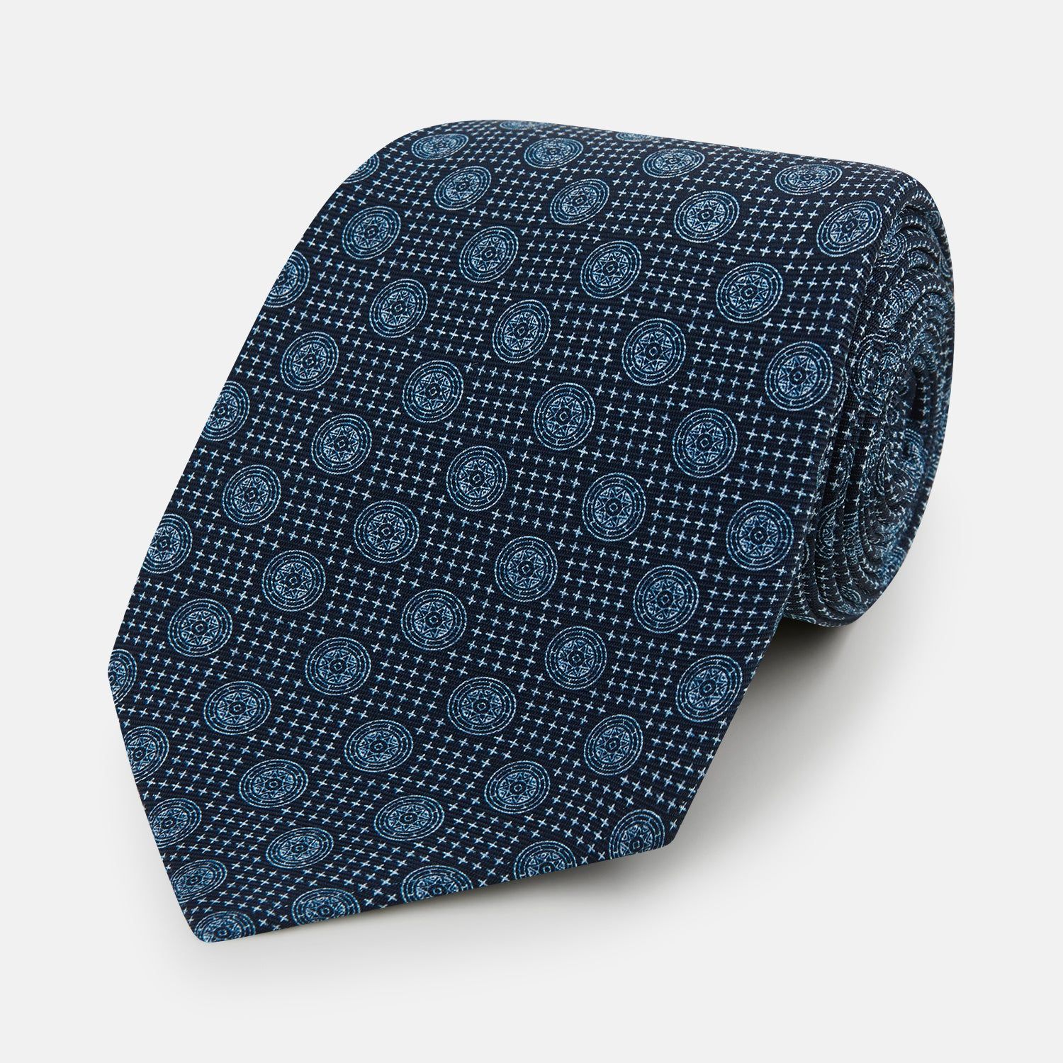 Navy Medallion Silk Tie