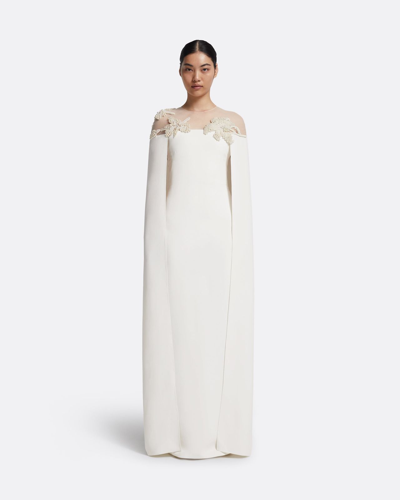 Ambere Long Dress in Ivory with Pearl Embroidery