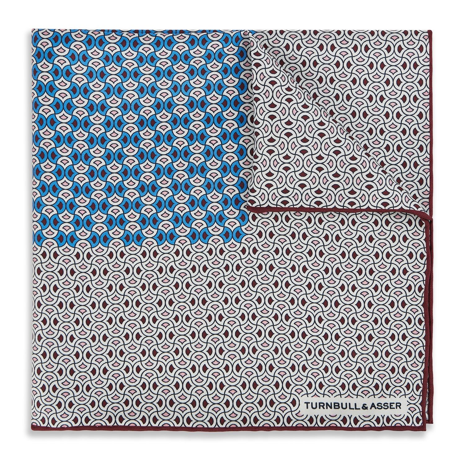 Geometric Brown and Blue Silk Pocket Square
