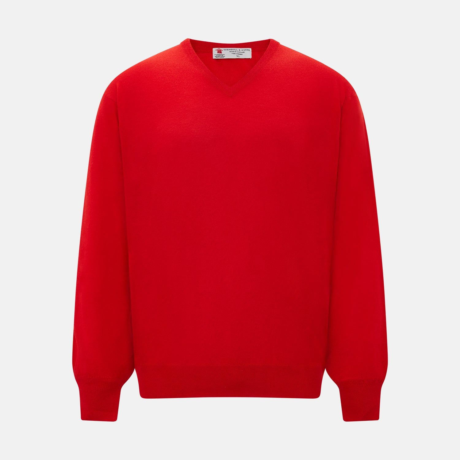 Red long-sleeve V-neck jumper in cashmere