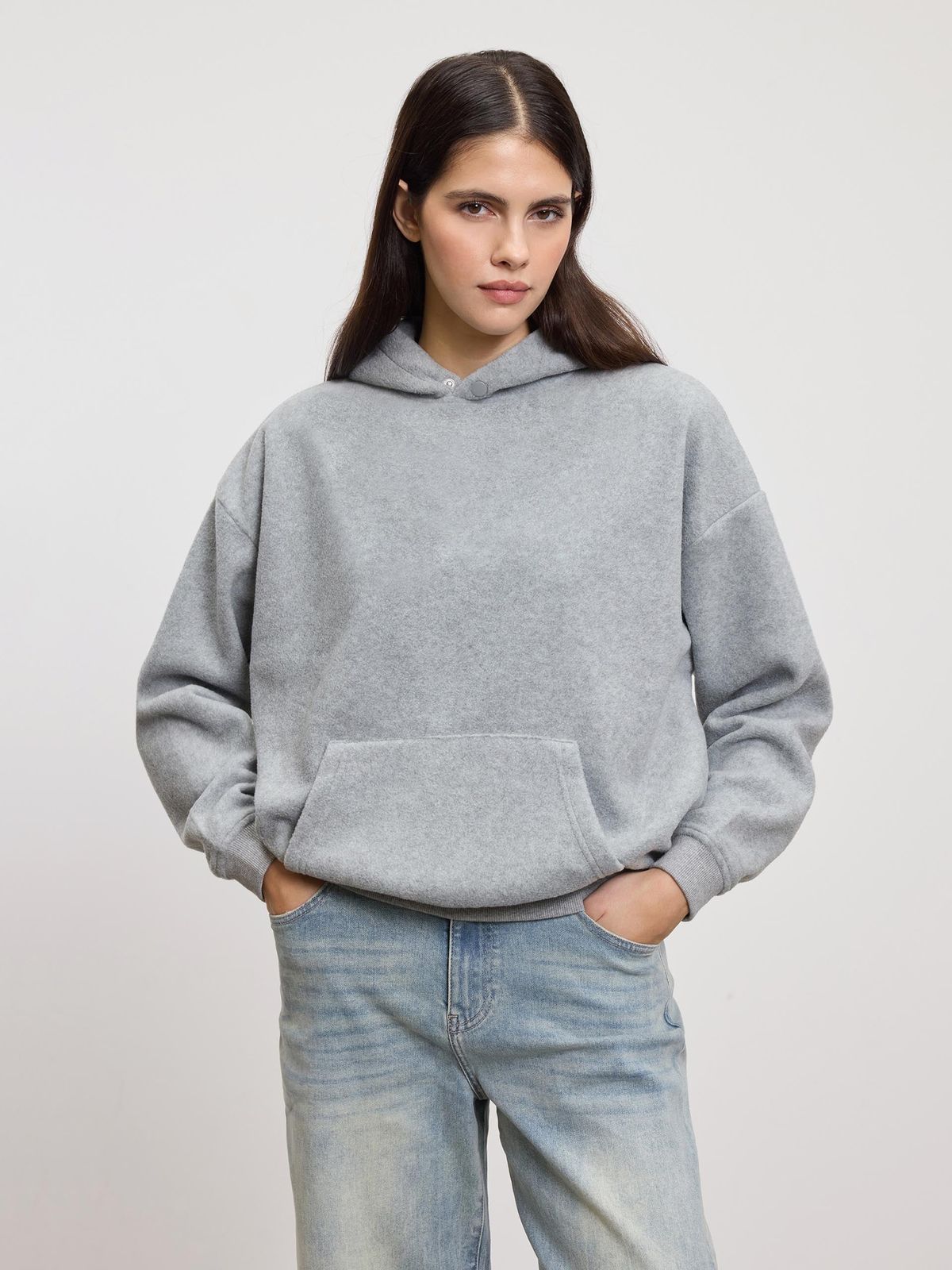 Womens Fleece Relaxed Hoodie in Marl Grey