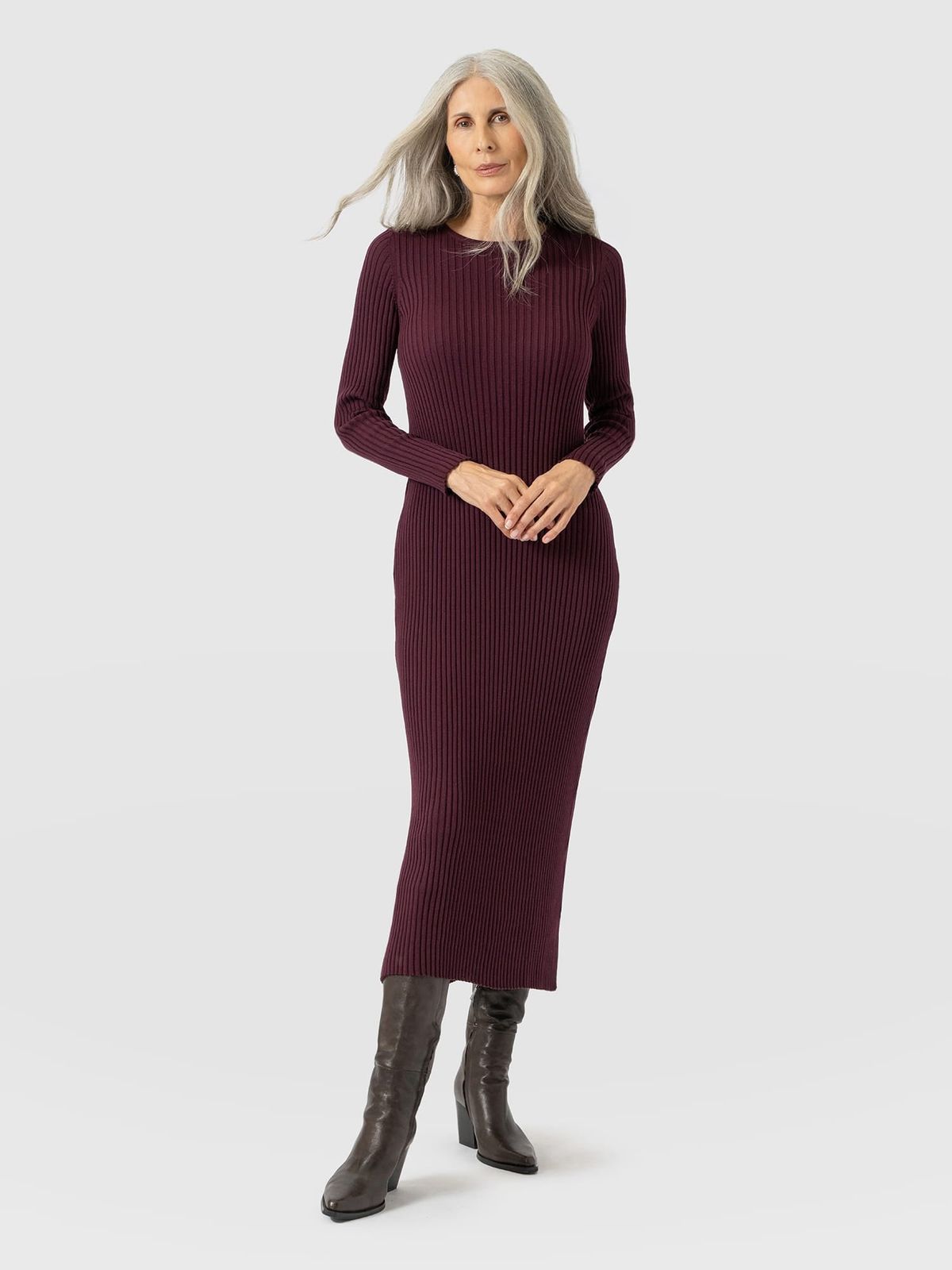 Isla Knit Column Dress - Plum