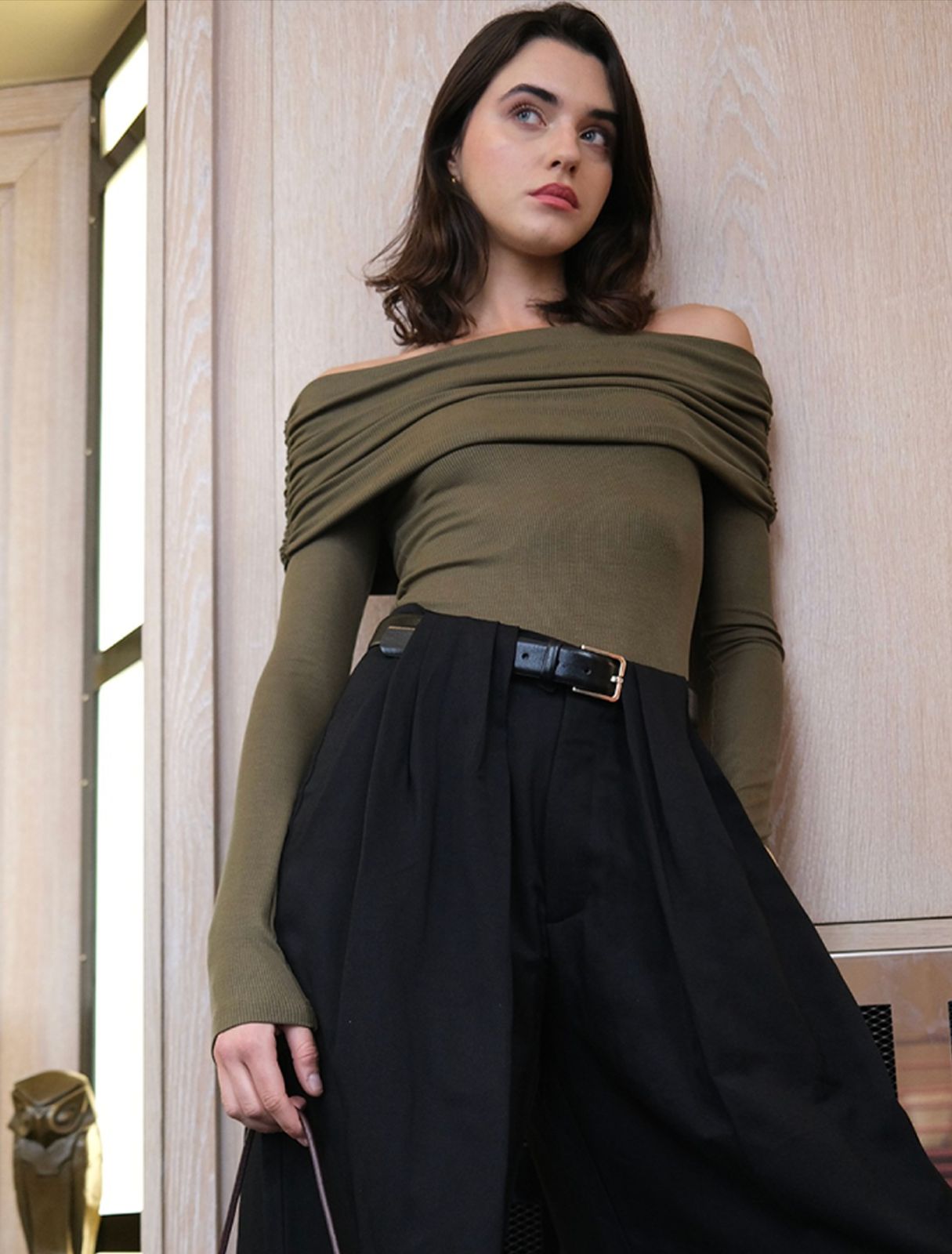 Stevie Rib Fold Over Top in Leaf Green