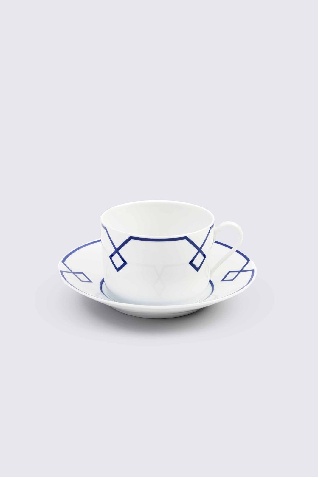 Naples Espresso Cup and Saucer Set with Navy Geometric Border