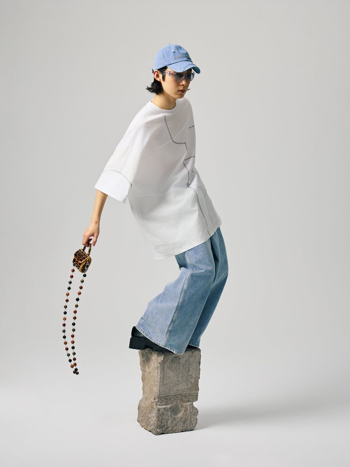 ASYMMETRIC WIDE LEG JEANS WITH PANEL REMAKE