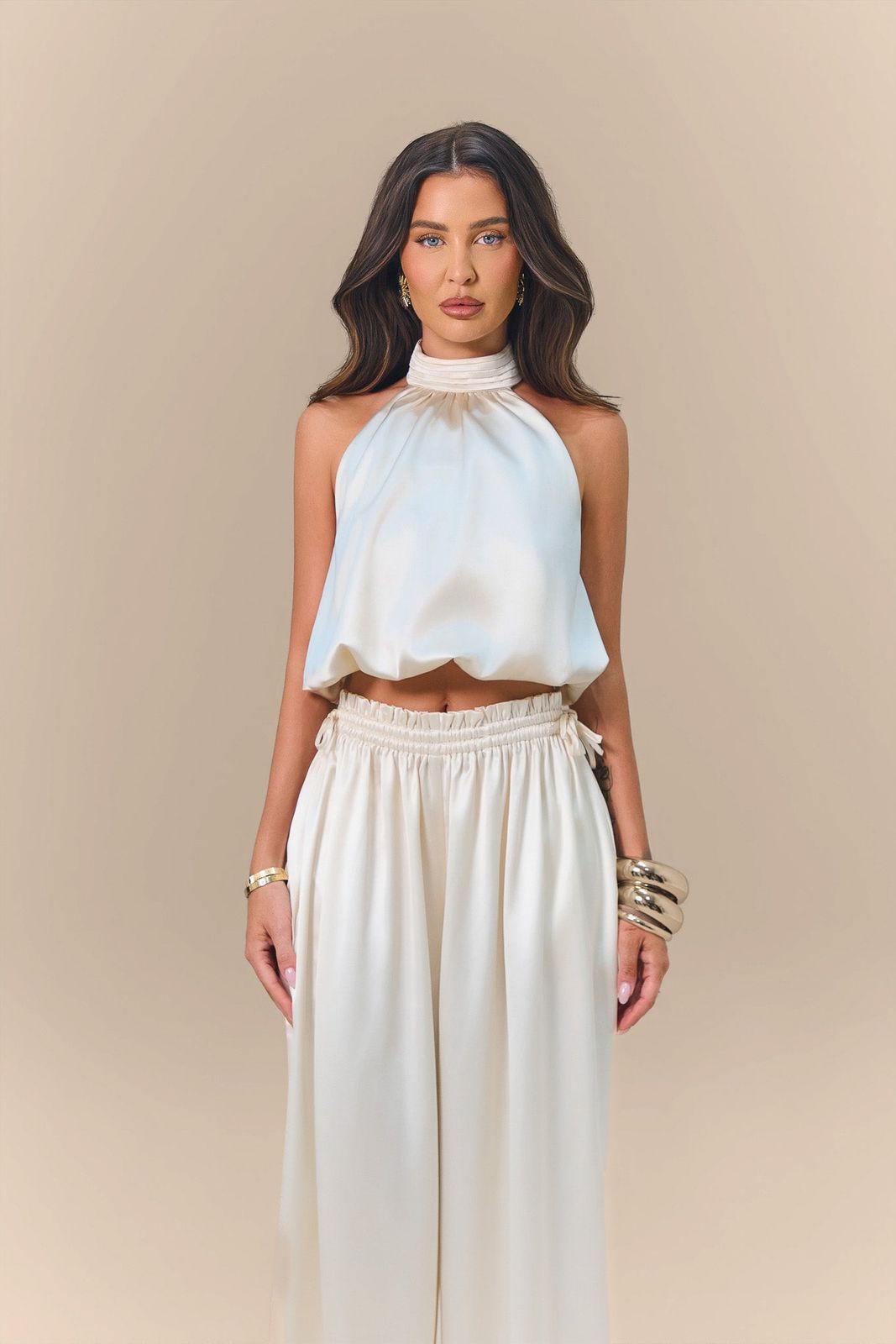 SUMMA SATIN DRAPE TOP | CREAM
