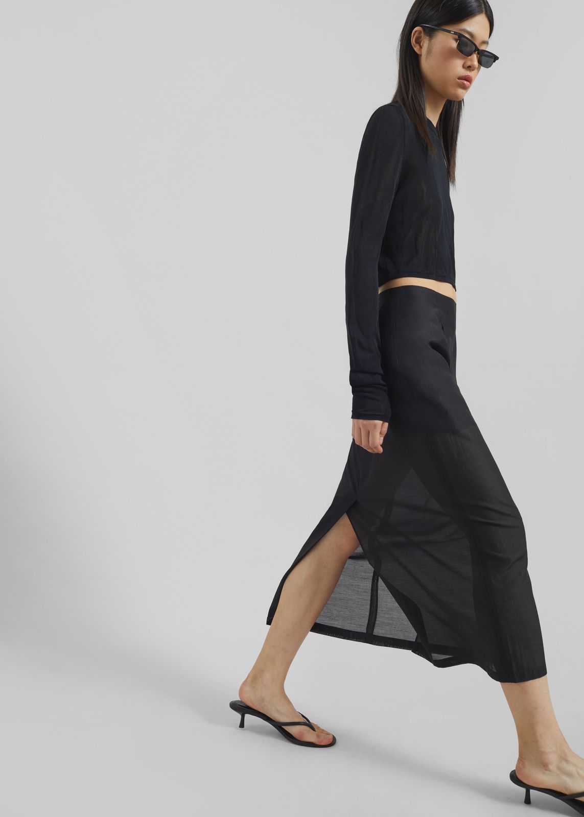 Lenore Semi Sheer Midi Skirt - Black