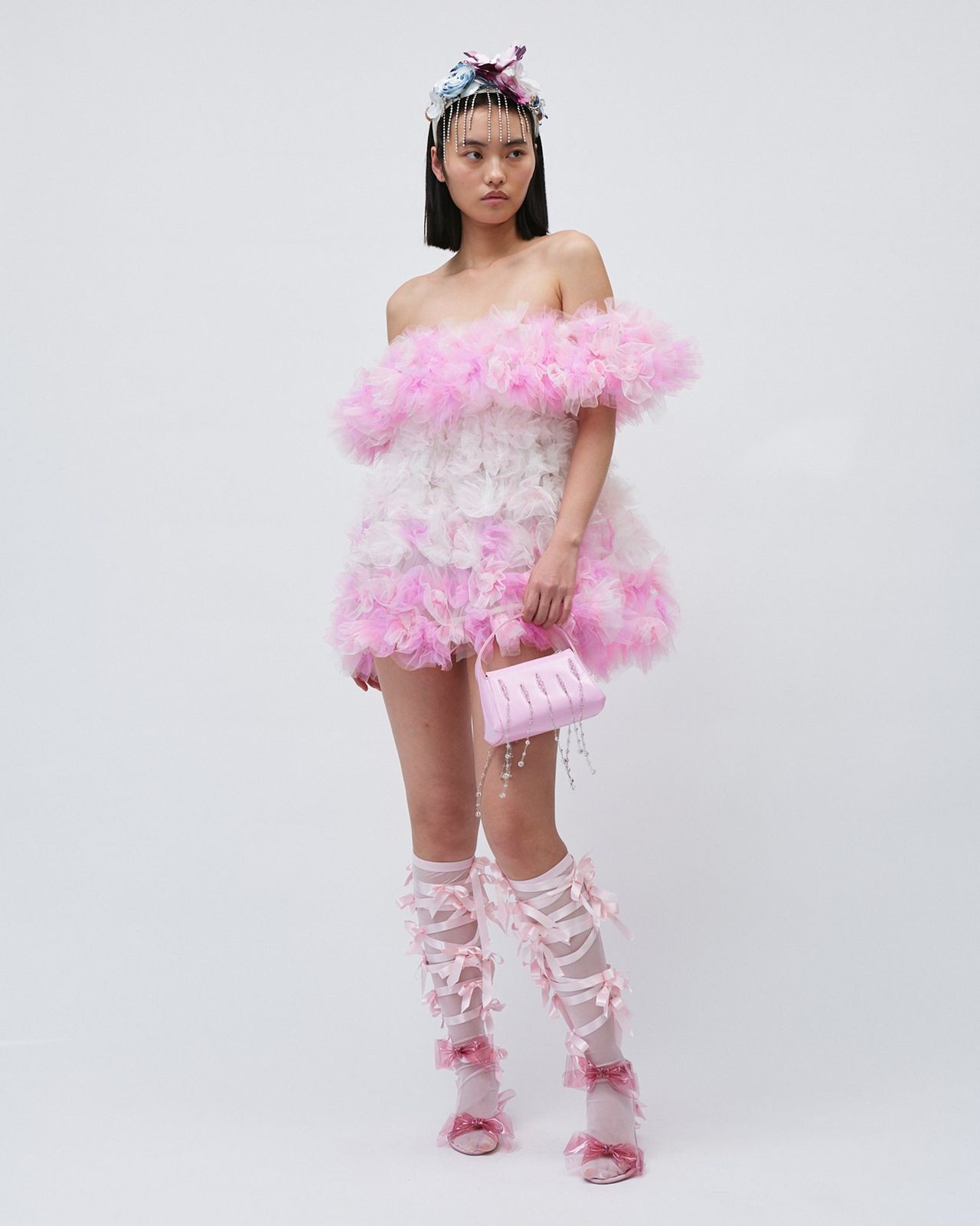 AIR-FLOWERS OFF-SHOULDER MINI DRESS