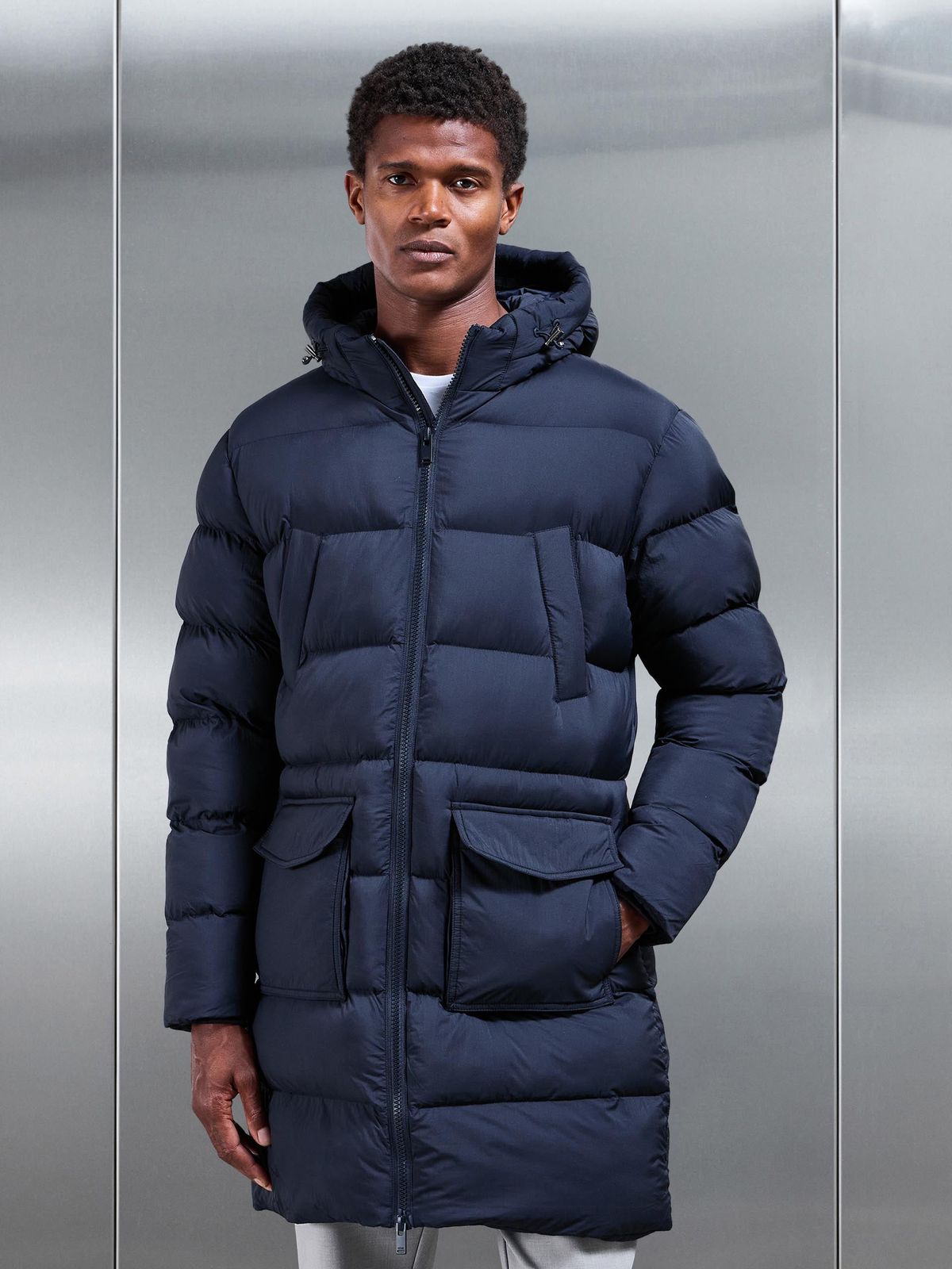 Mid Length Puffer Parka in Navy