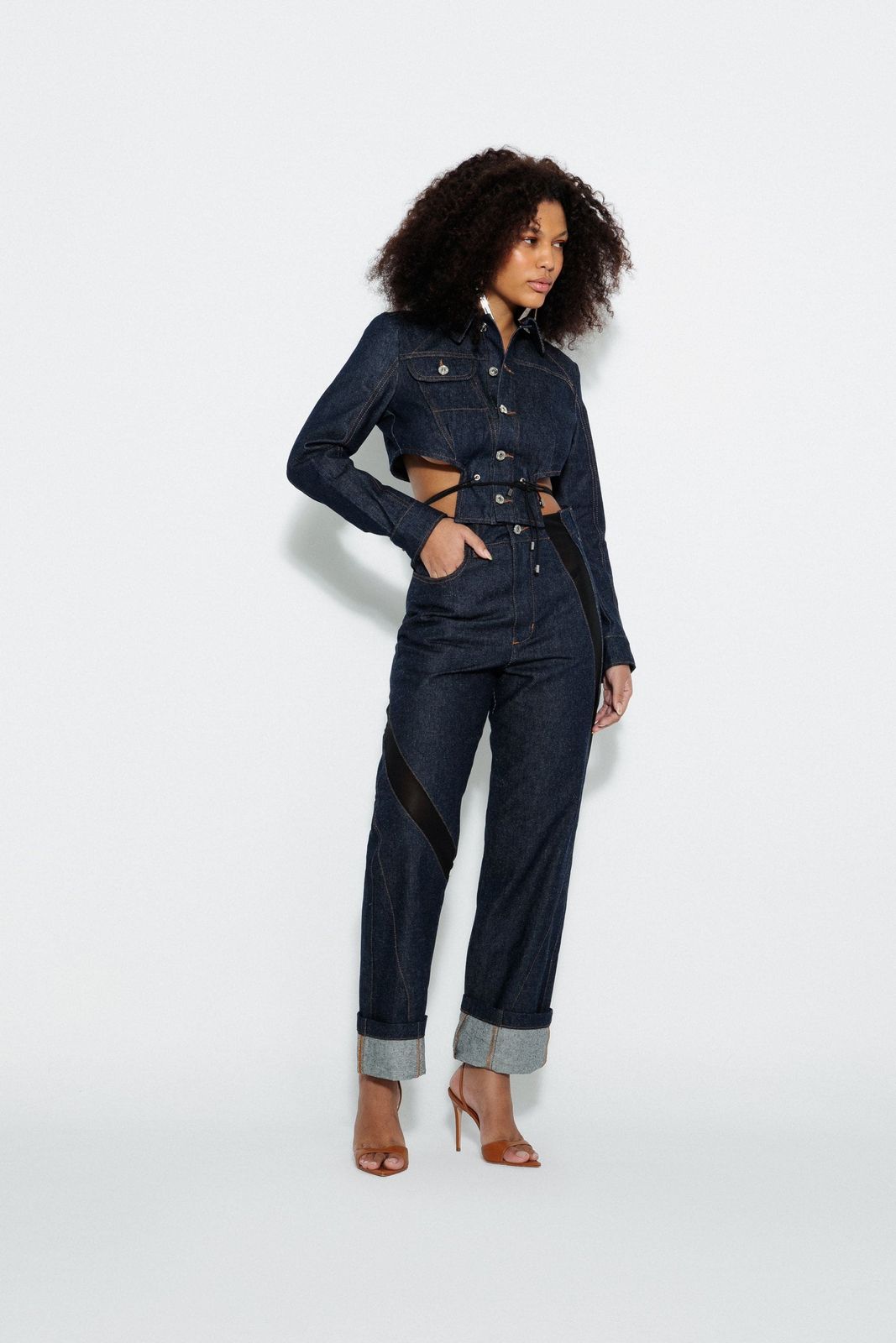 Mesh Detail Straight-Leg Jeans