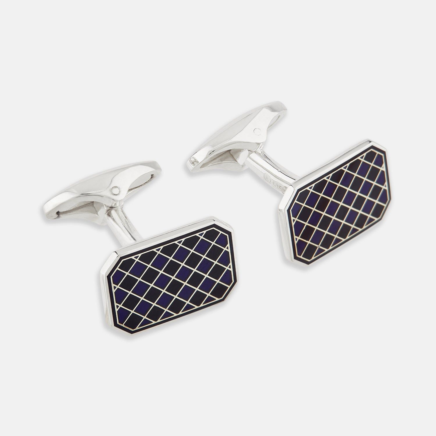 Navy Checkered Rectangular Enamel Cufflinks