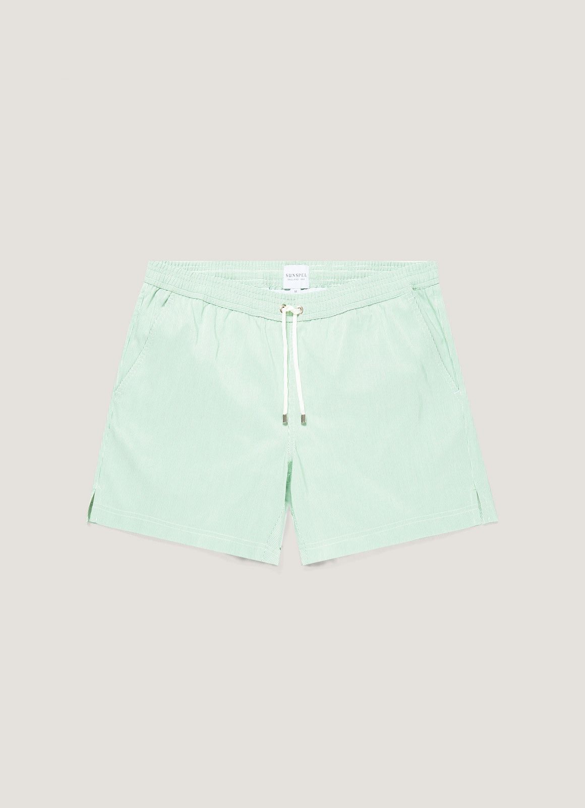 Men's Drawstring Swim Shorts in Bright Green/White