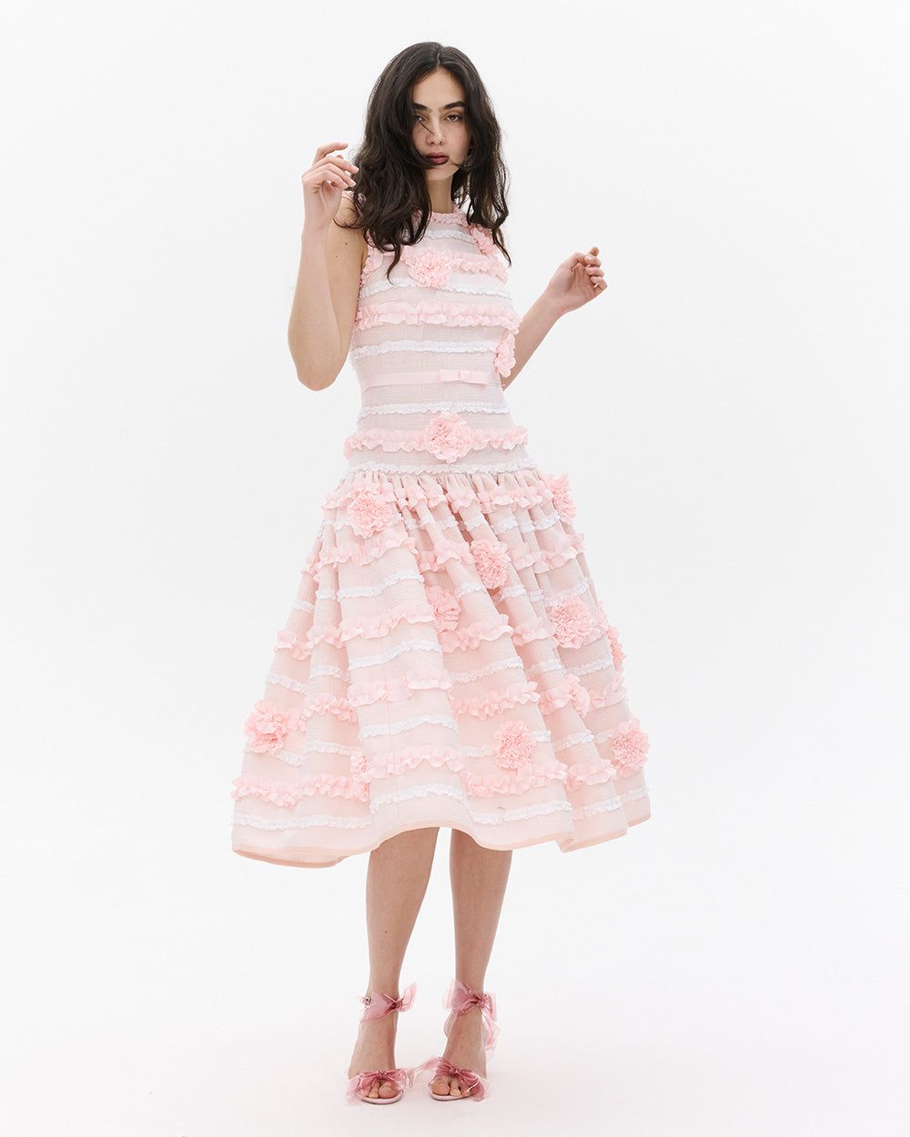 RIBBON ROSE TWEED MIDI DRESS